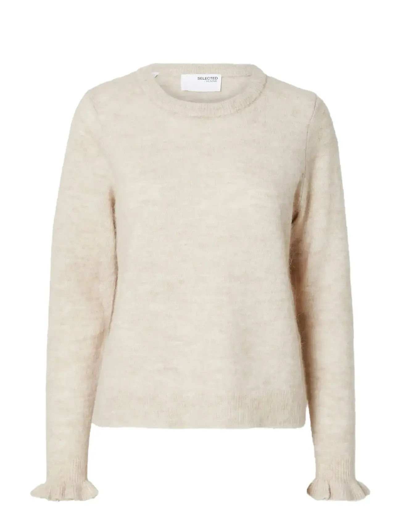 Slflulu Ls Knit Frill Cuff O-Neck Noos Cream Selected Femme