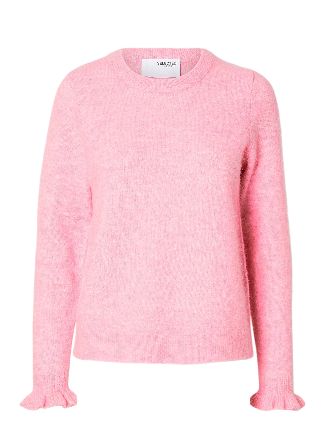Slflulu Ls Knit Frill Cuff O-Neck Noos Pink Selected Femme
