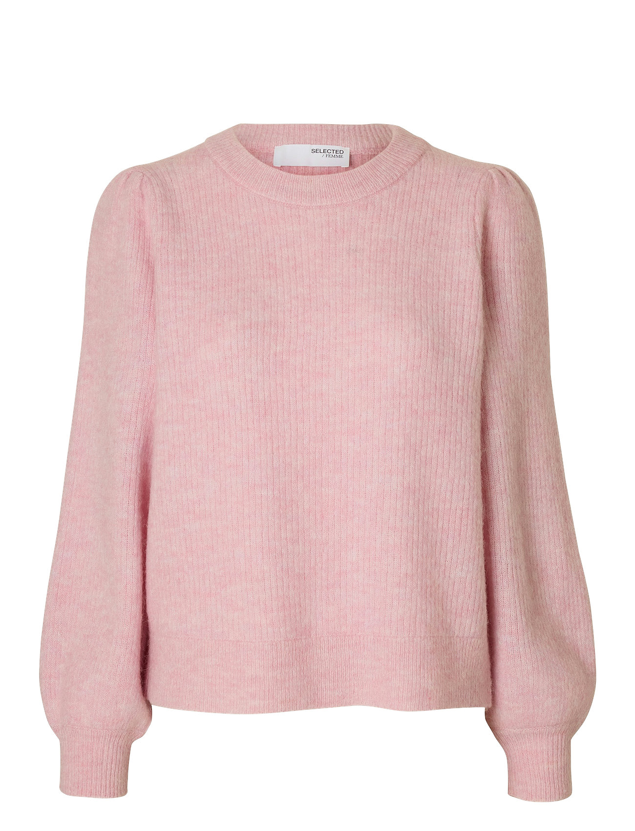 Selected Femme Slflulu Ls Knit Rib O-Neck Noos Rosa