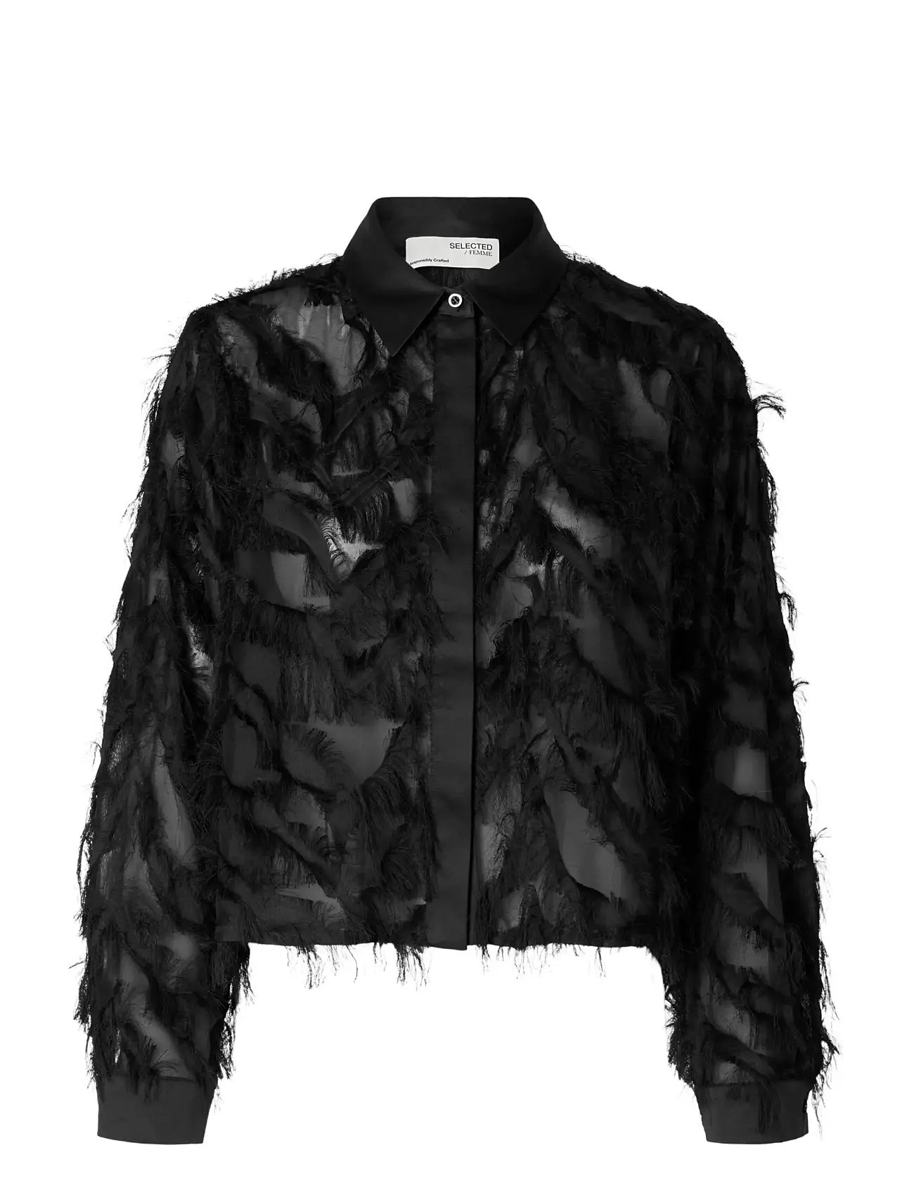 Slfmyline Ls Fluffy Cropped Shirt B Black Selected Femme