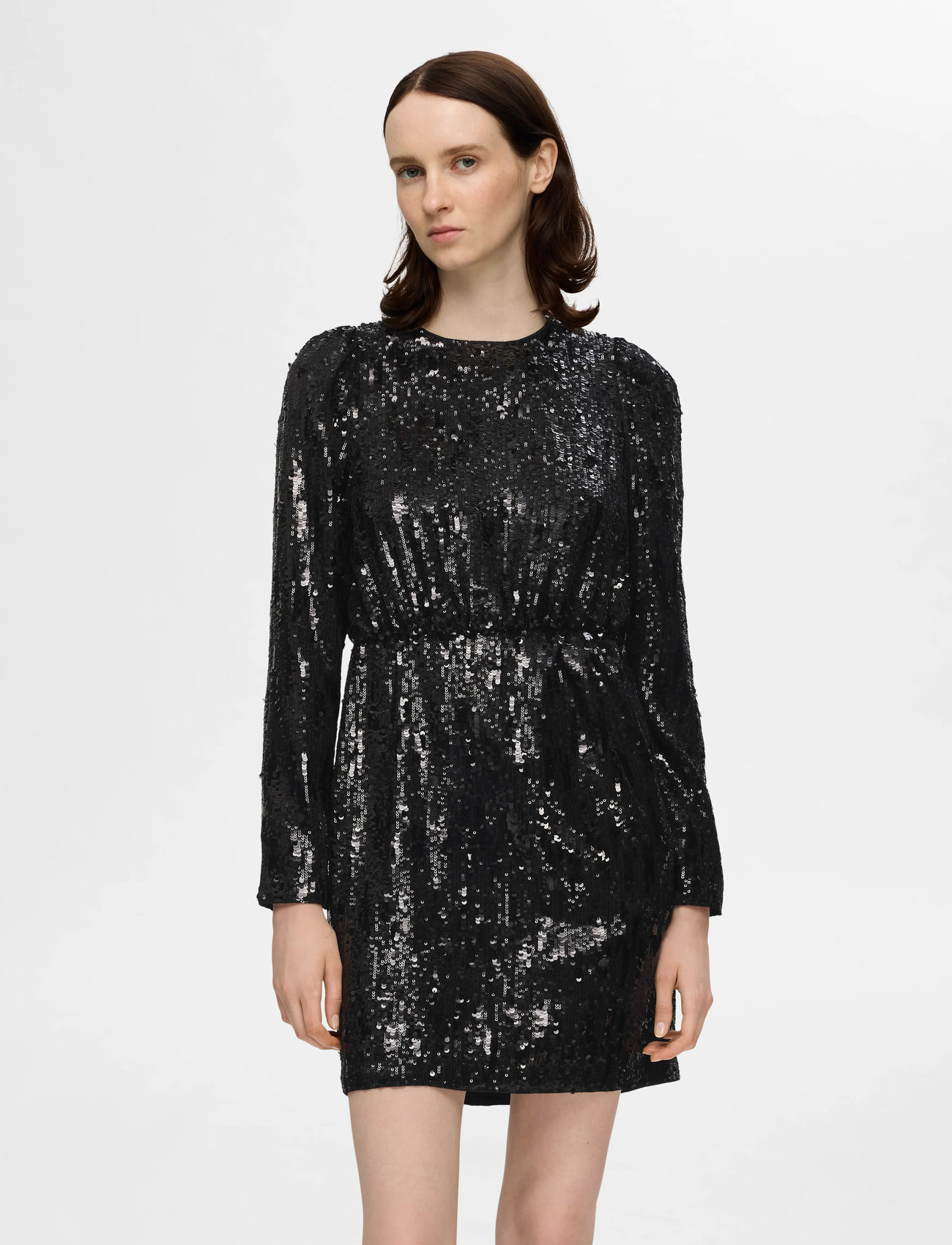 Selected Slfari-Colyn Ls Short Sequins Dress B, 38, Black, Kjoler > Kort Kjole, Dame