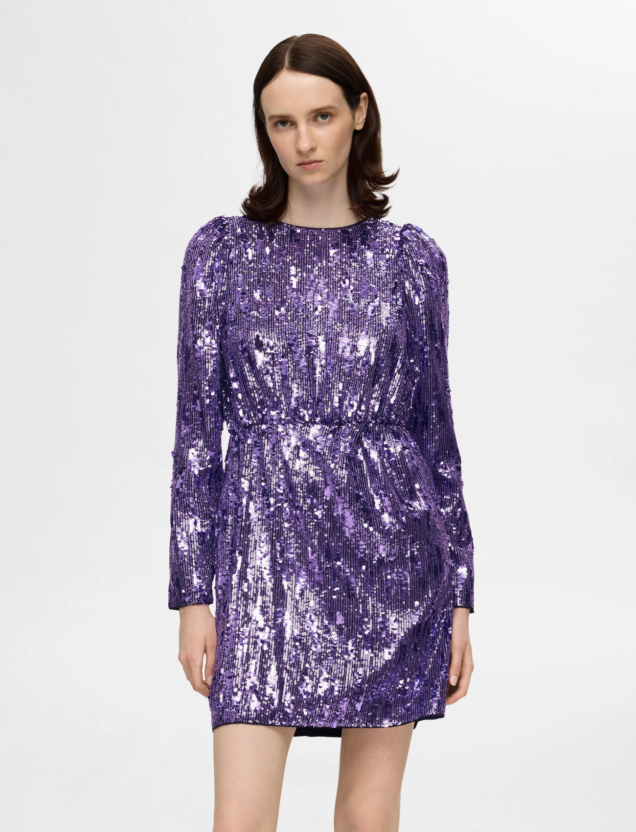 Selected Slfari-Colyn Ls Short Sequins Dress B, 34, Purple, Kjoler > Kort Kjole, Dame