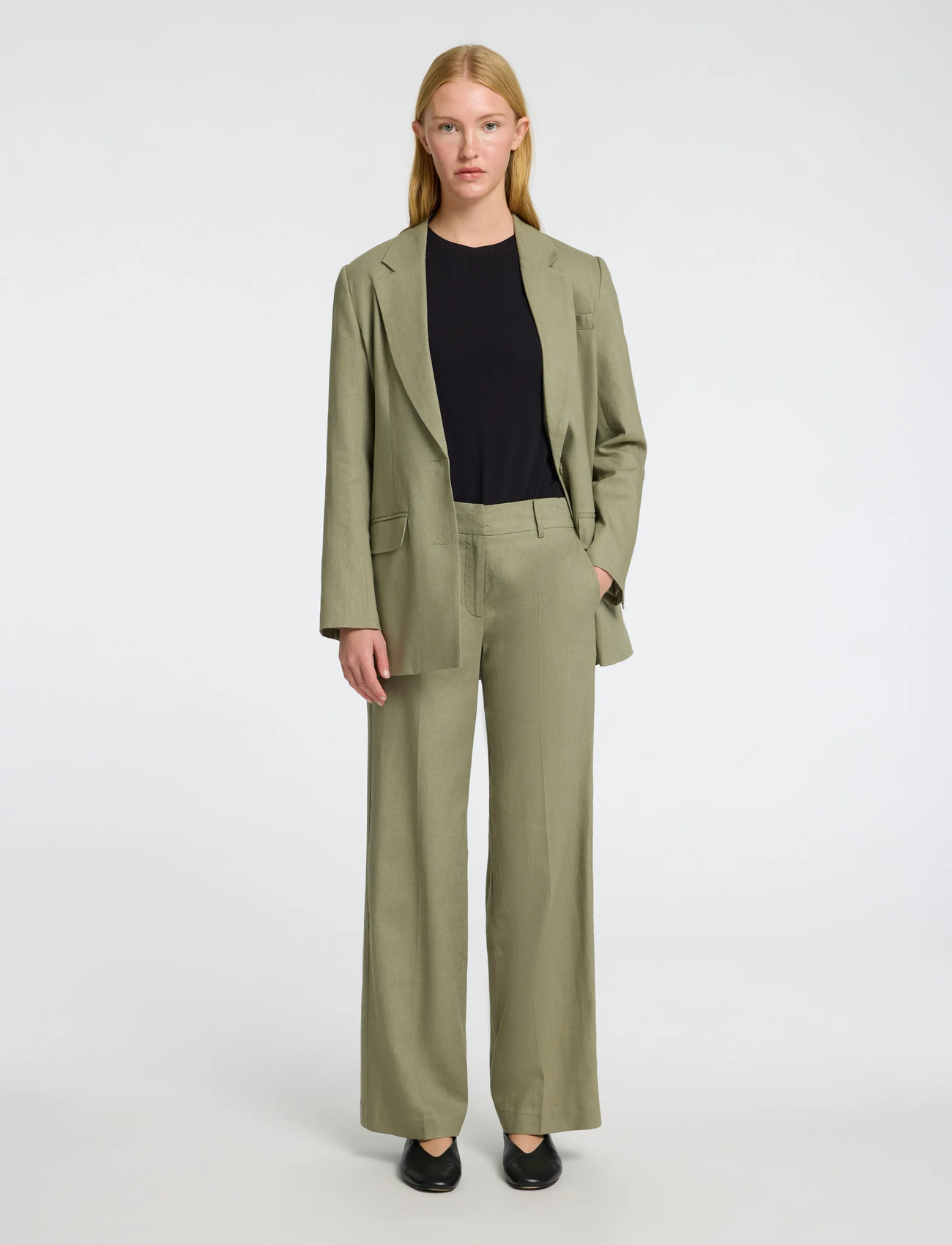 Selected Slftania-Rita Mw Wide Pant Noos, 44, Green, Bukser > Jakkesætsbukser, Dame