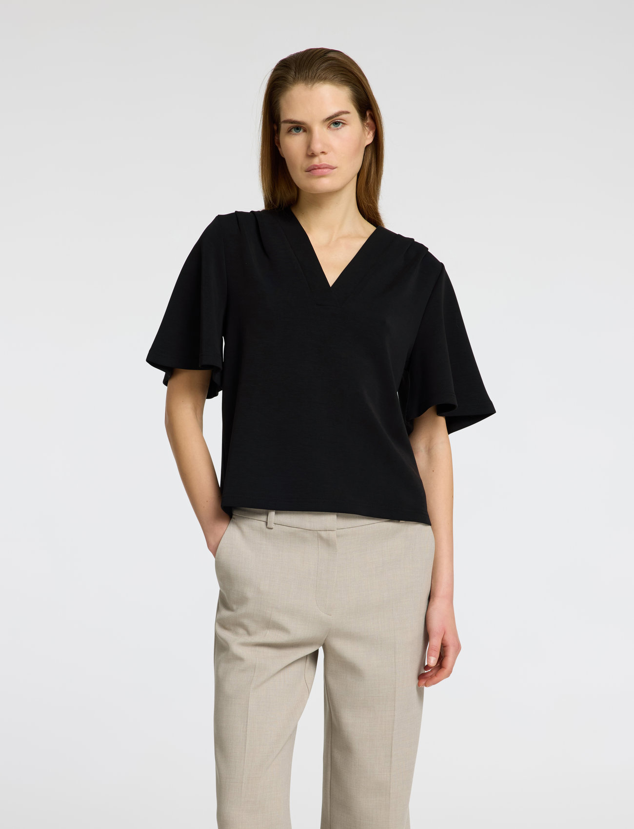 Selected Slftenny Ss V-Neck Top Noos, XS, Black, T-Shirts & Toppe > Kortærmede, Dame