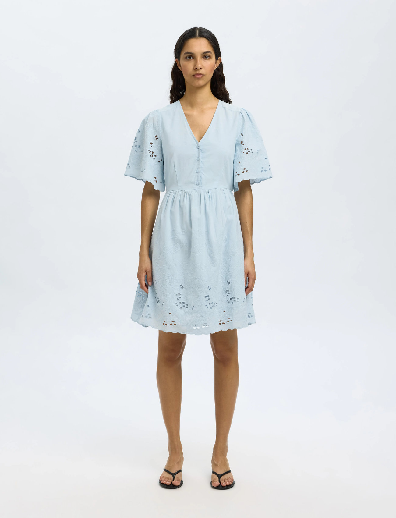 Selected Slfdahlia Ss Short Broderi Dress Noos, 34, Blue > Dresses, Dame