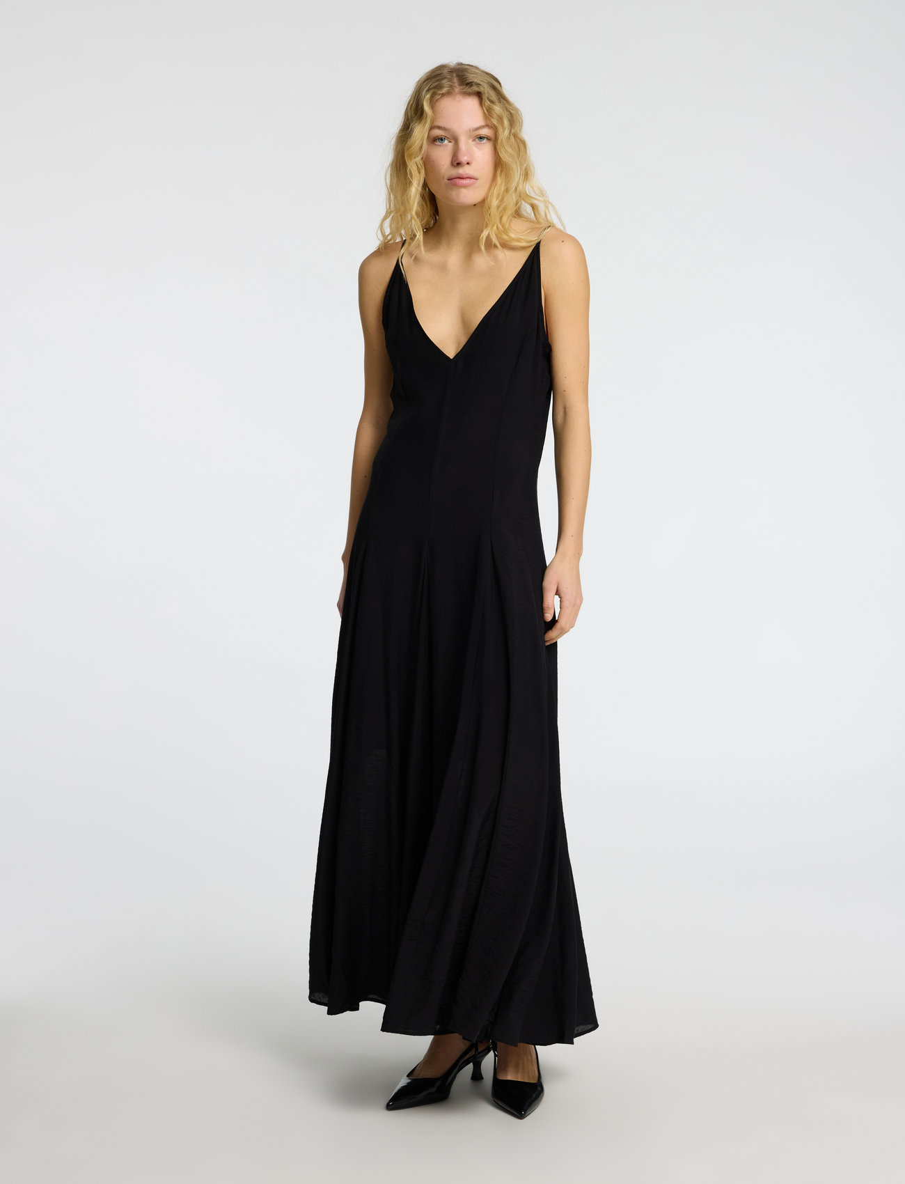 Selected Slfjosella Tiered Ankle Strap Dress, 42, Black > Dresses, Dame