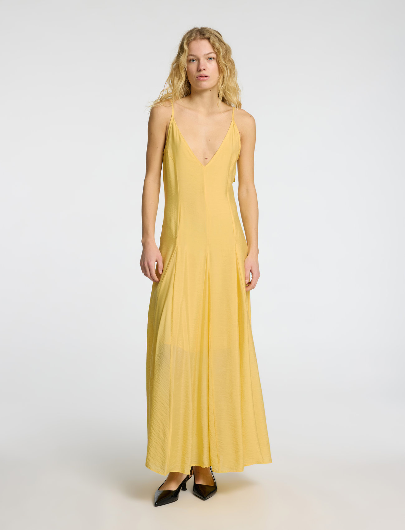 Selected Slfjosella Tiered Ankle Strap Dress, 40, Yellow > Dresses, Dame