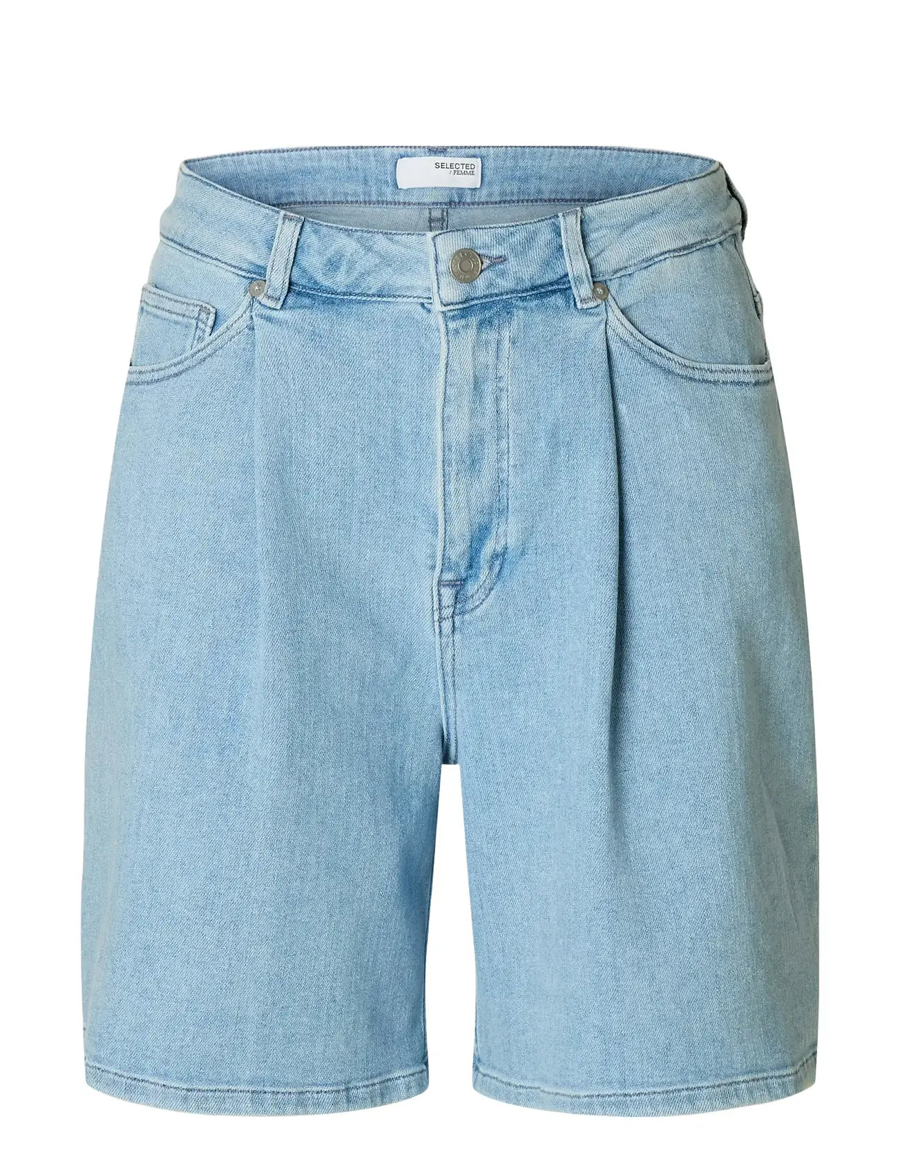 SELECTED Slfanya-Gry Hw Pleat Denim Shorts Blau - 38 - Damen