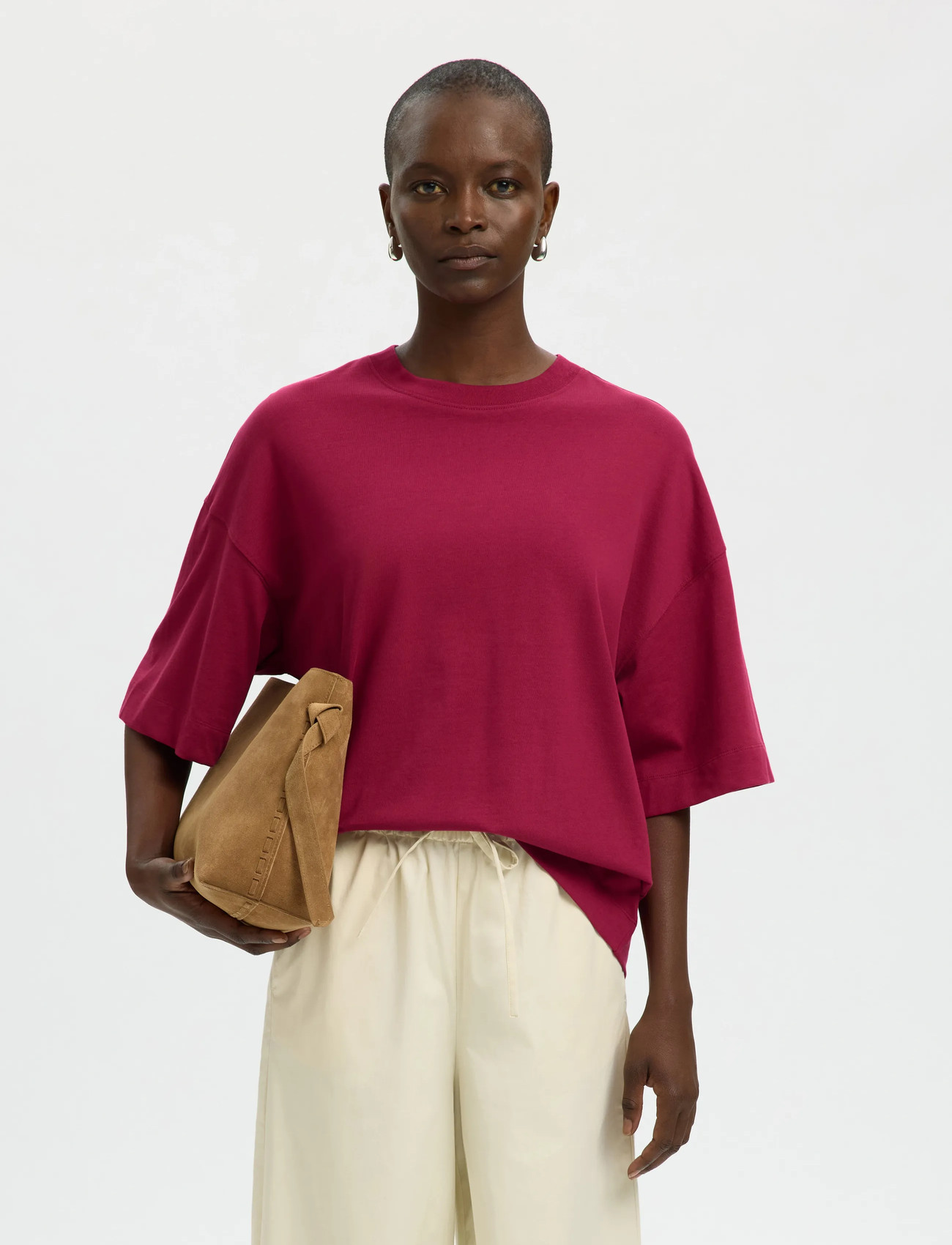 Selected Slfcolwoman 2/4 Oversized Tee Noos, M, Burgundy, T-Shirts & Toppe > Kortærmede, Dame