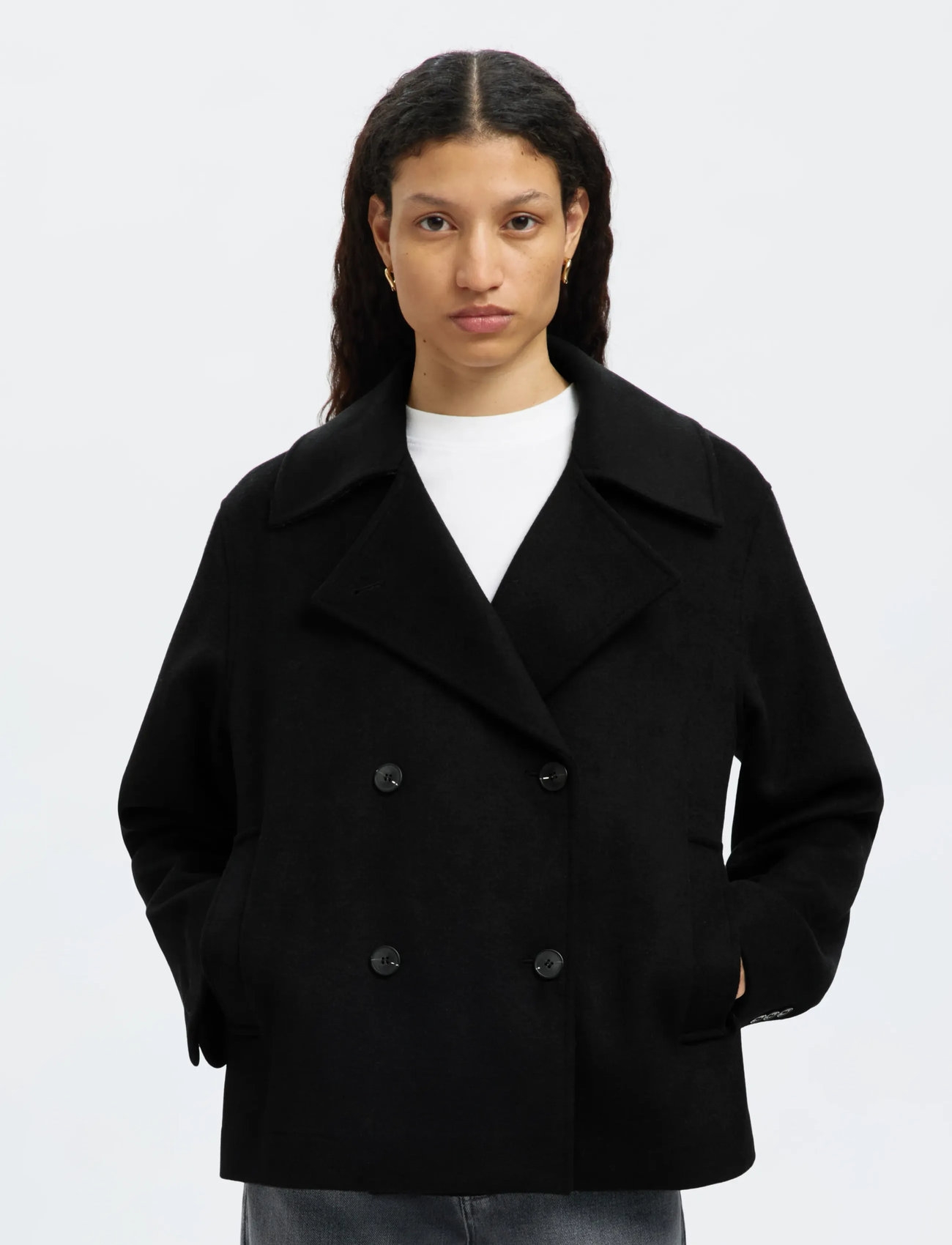 Selected Slfalma Wool Blend Jacket Noos, 44, Black, Jakker > Uldjakker, Dame