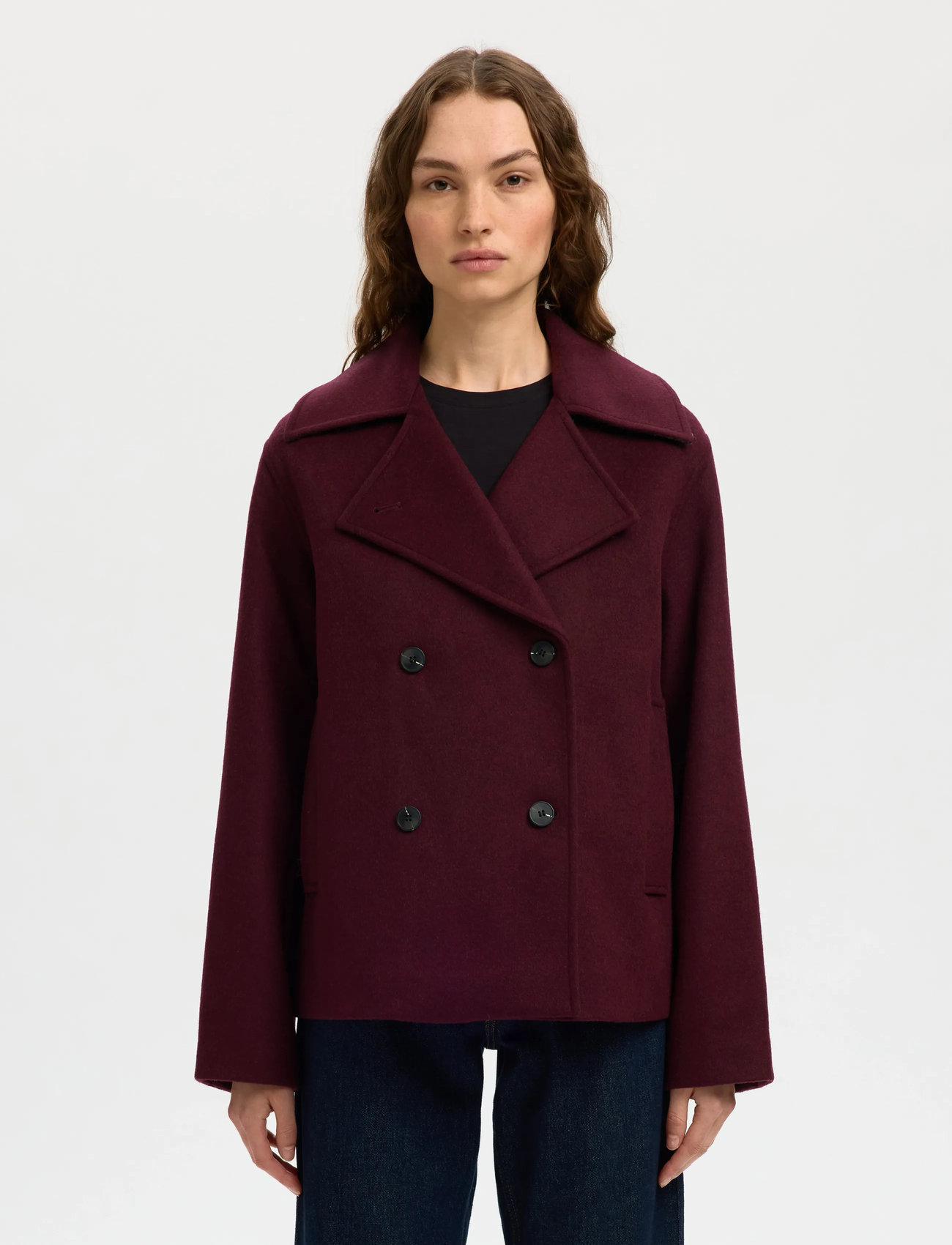 Selected Slfalma Wool Blend Jacket Noos, 40, Burgundy, Jakker > Uldjakker, Dame