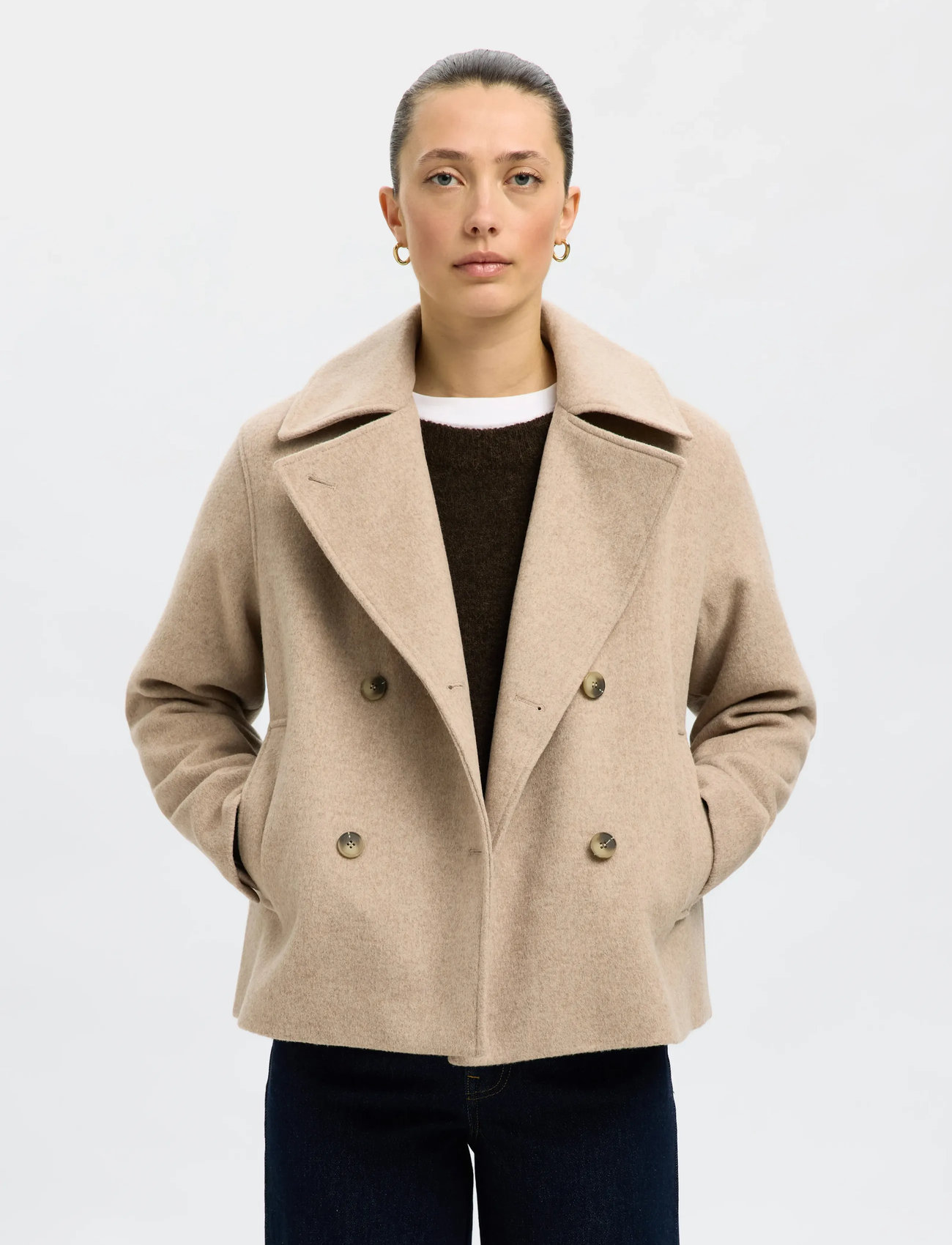 Selected Slfalma Wool Blend Jacket Noos, 40, Beige, Jakker > Uldjakker, Dame