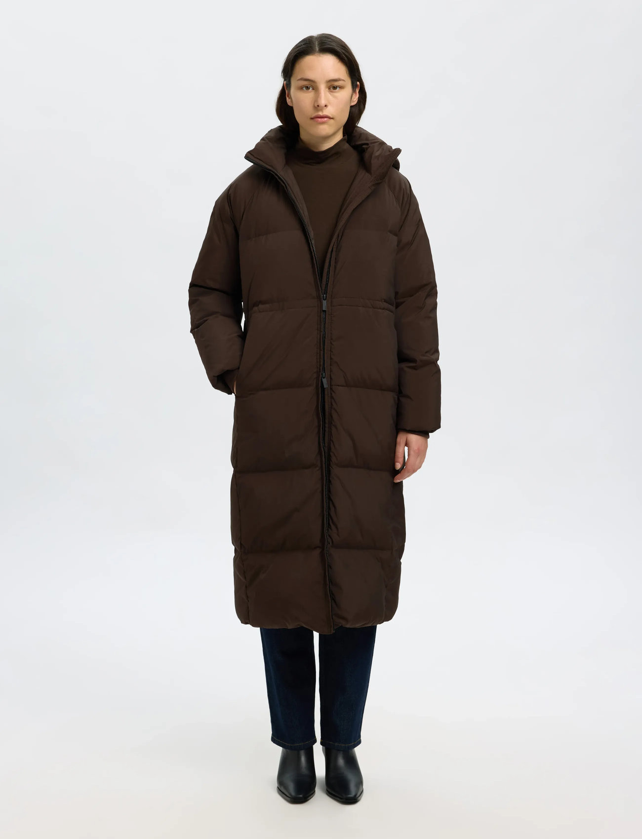 Selected Slfmaya Down Long Coat Noos, 38, Brown, Frakker > Vatterede Frakker, Dame