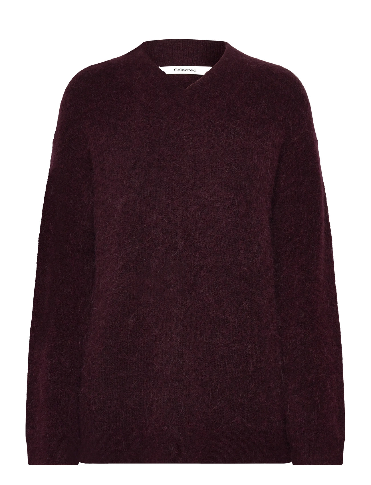 SELECTED Slfsia Ras Ls Knit Long V-Ausschnitt Noos Burgundy - XL - Damen