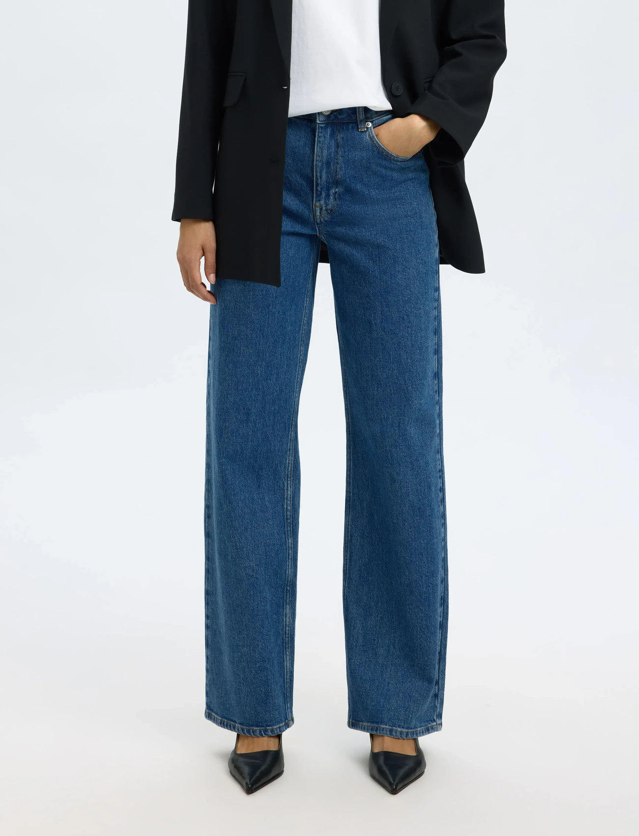 Selected Slfwide Bea-Kori Hw Jeans Noos, 26 x 32, Blue, Jeans > Vidde, Dame