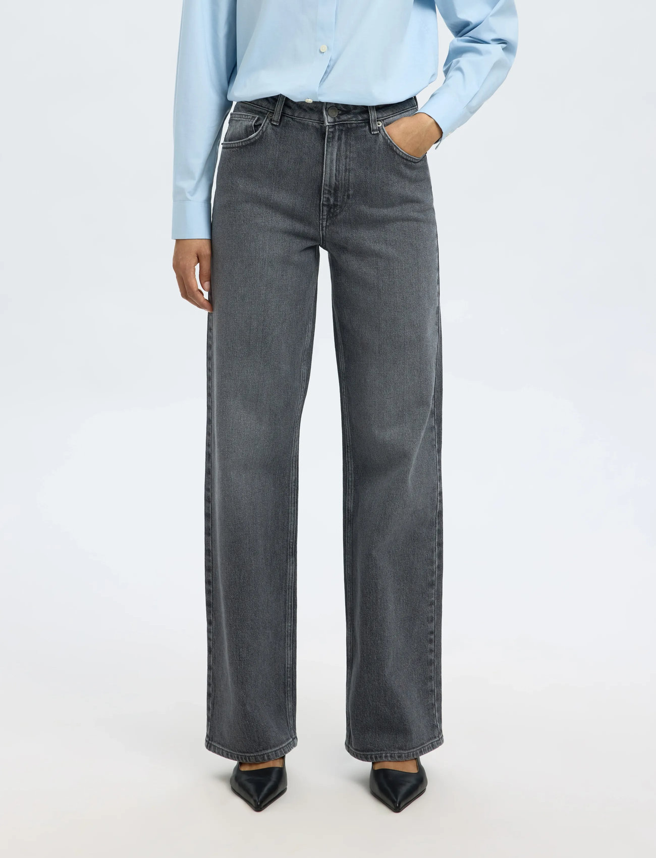 Selected Slfwide Bea-Kori Hw Jeans Noos, 30 x 32, Grey, Jeans > Vidde, Dame