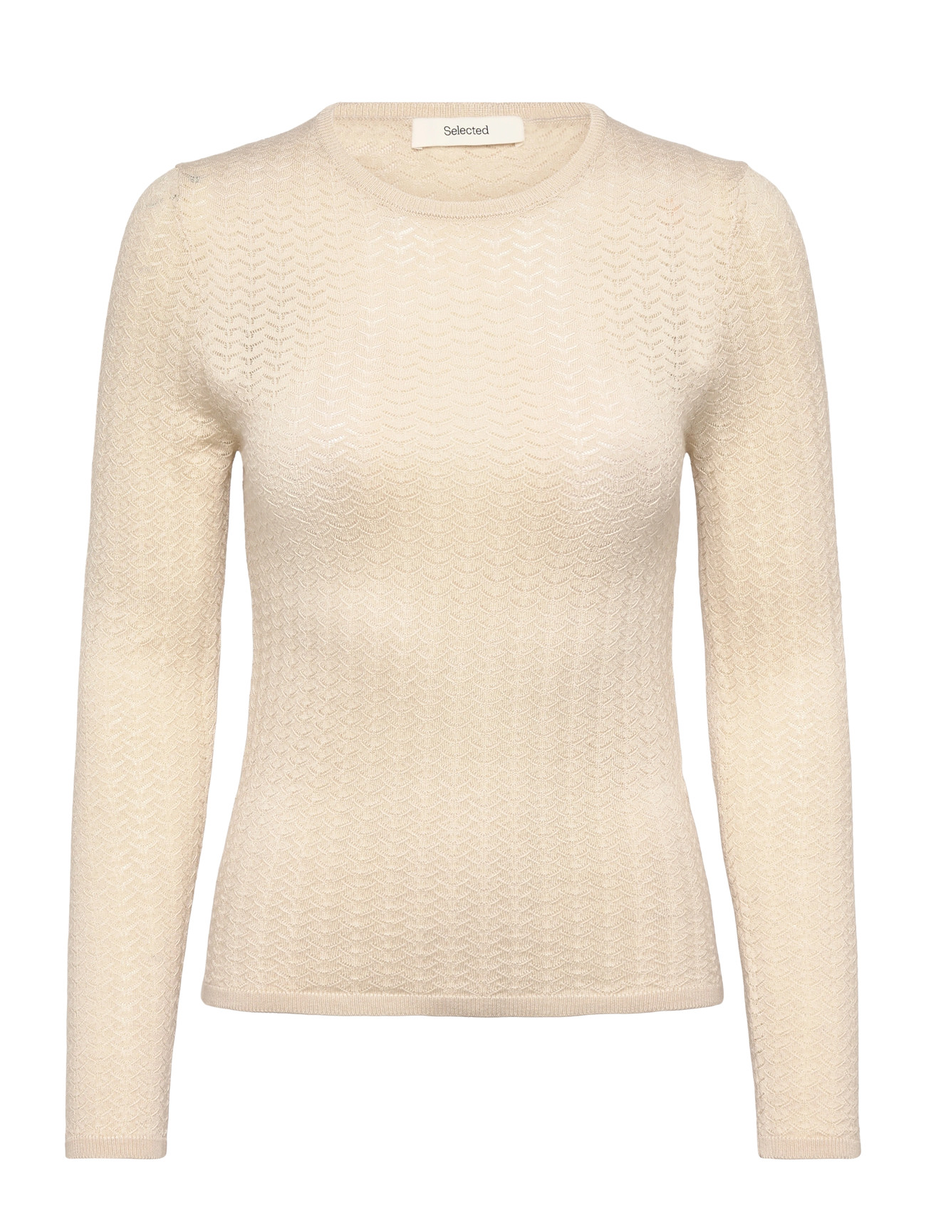 SELECTED Slfnaja Tight Ls Knit O-Neck Cream - M - Damen
