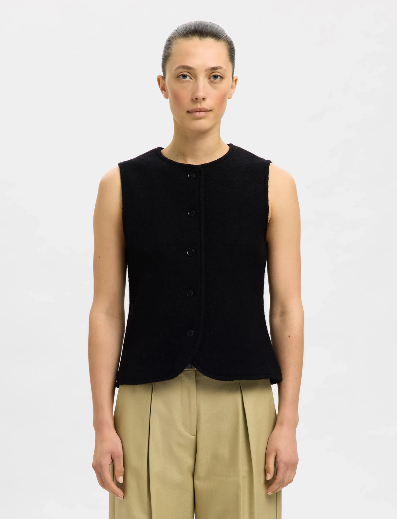 Selected Slfdarla Knit Button Vest, XS, Black, Veste > Strikkede Veste, Dame