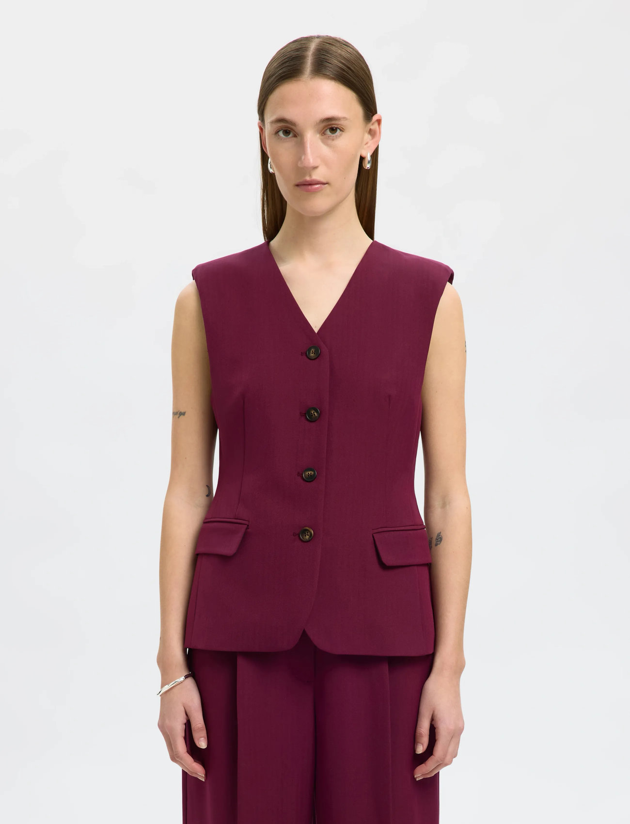 Selected Slffedora Vest, 36, Burgundy, Veste > Vatterede Veste, Dame