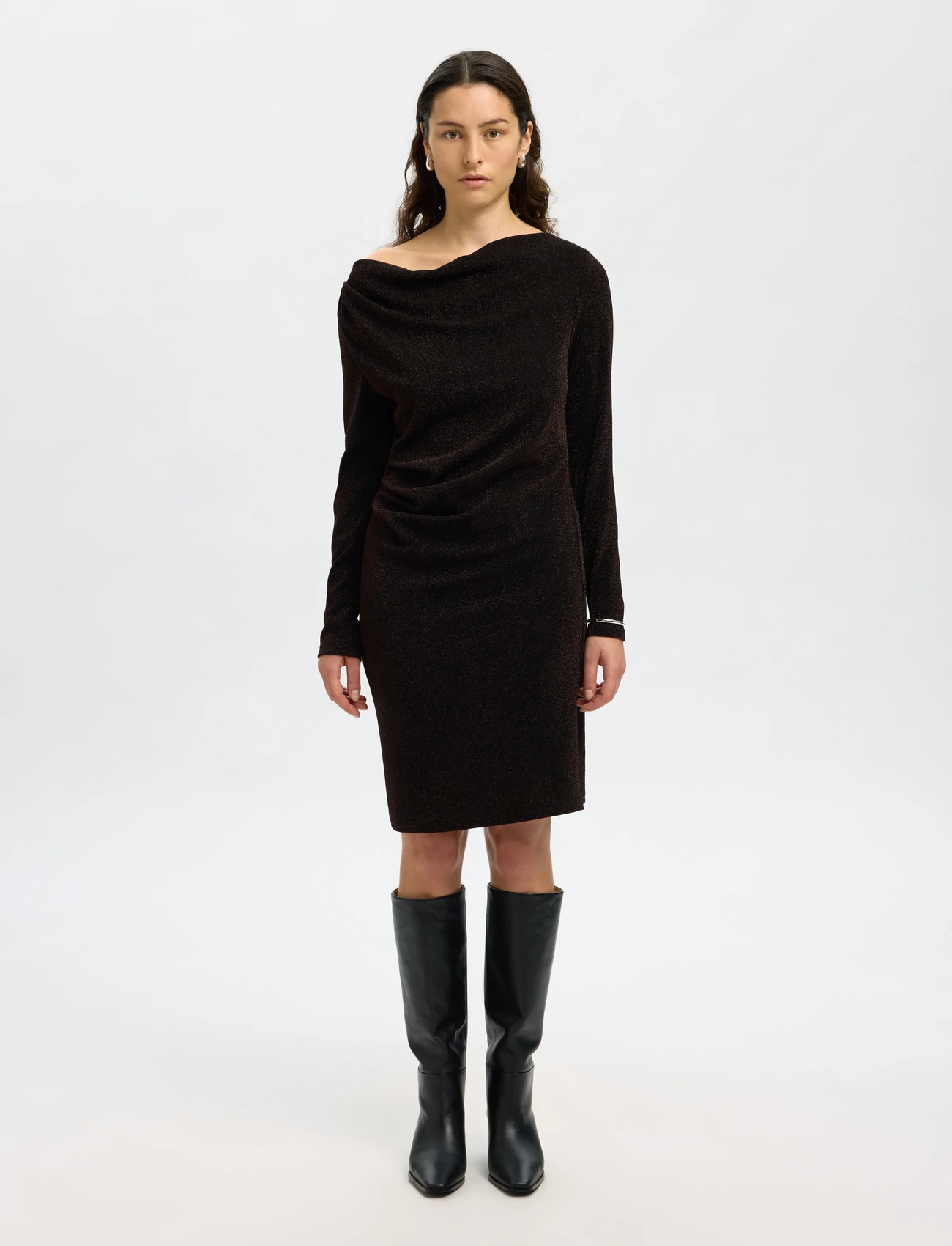 Selected Slfanja Ls Slim Short Dress, M, Black, Kjoler > Kort Kjole, Dame