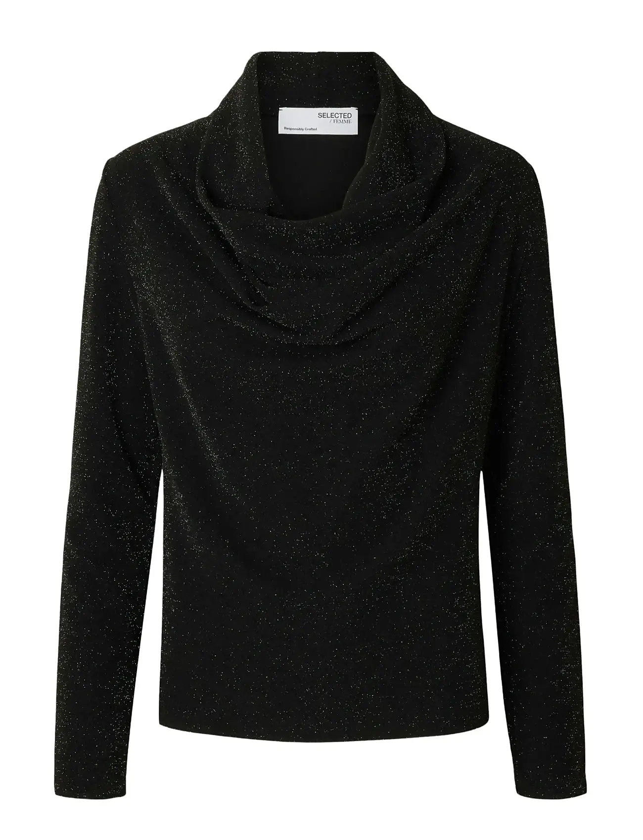SELECTED Slfsandra Ls Cowl Neck Oberteil Schwarz - S - Damen