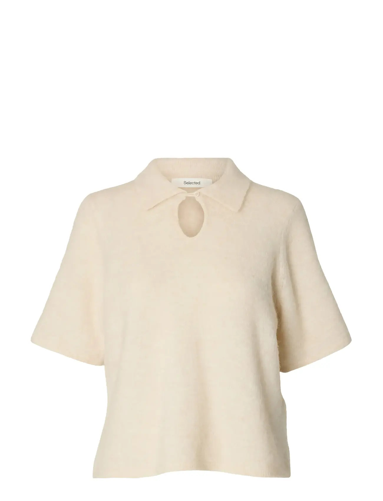 SELECTED Slfsia Ras 2/4 Knit Key Hole Collar Neck Cream - XS - Damen