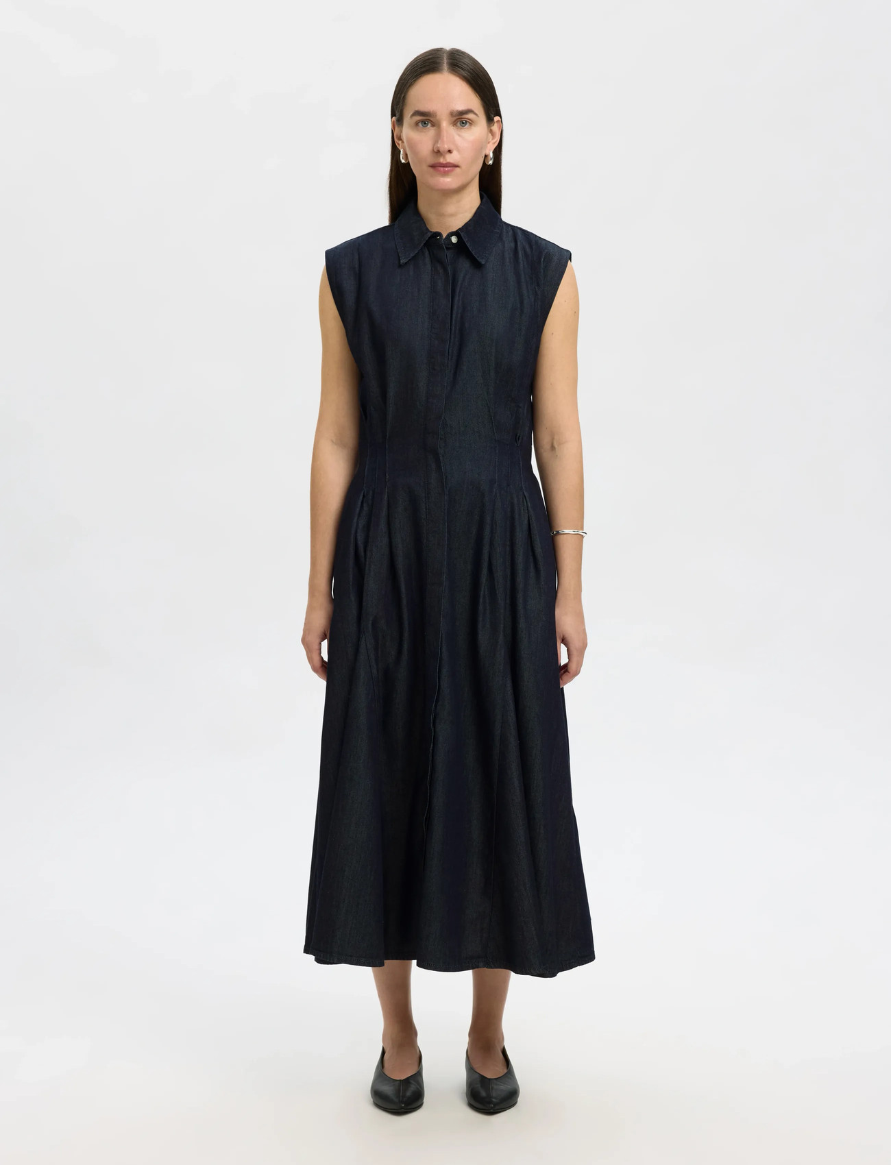 Selected Slfrillo Midi Denim Dress, 36, Navy, Kjoler > Knælange Og Midi, Dame