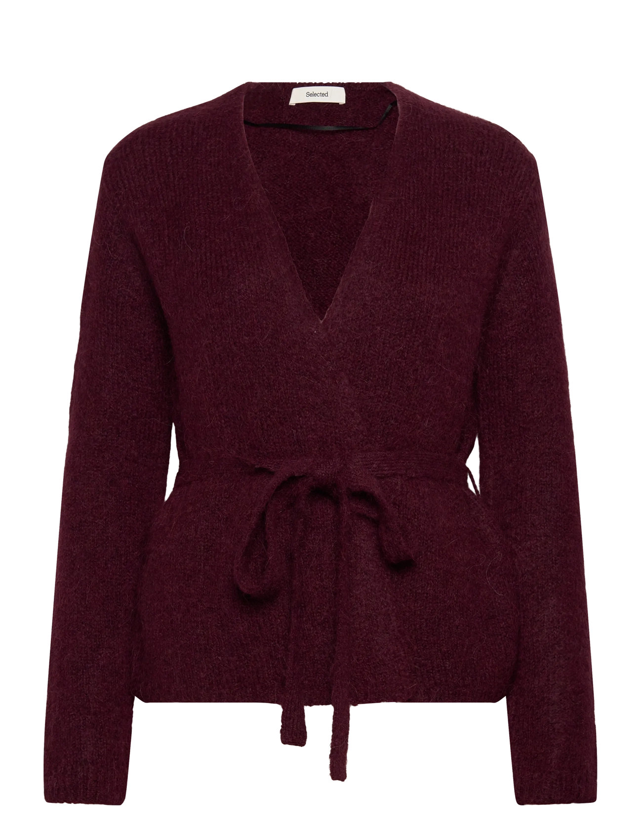 Selected Slfgabella Ls Knit Belt Cardigan, L, Burgundy, Strik > Cardigans, Dame