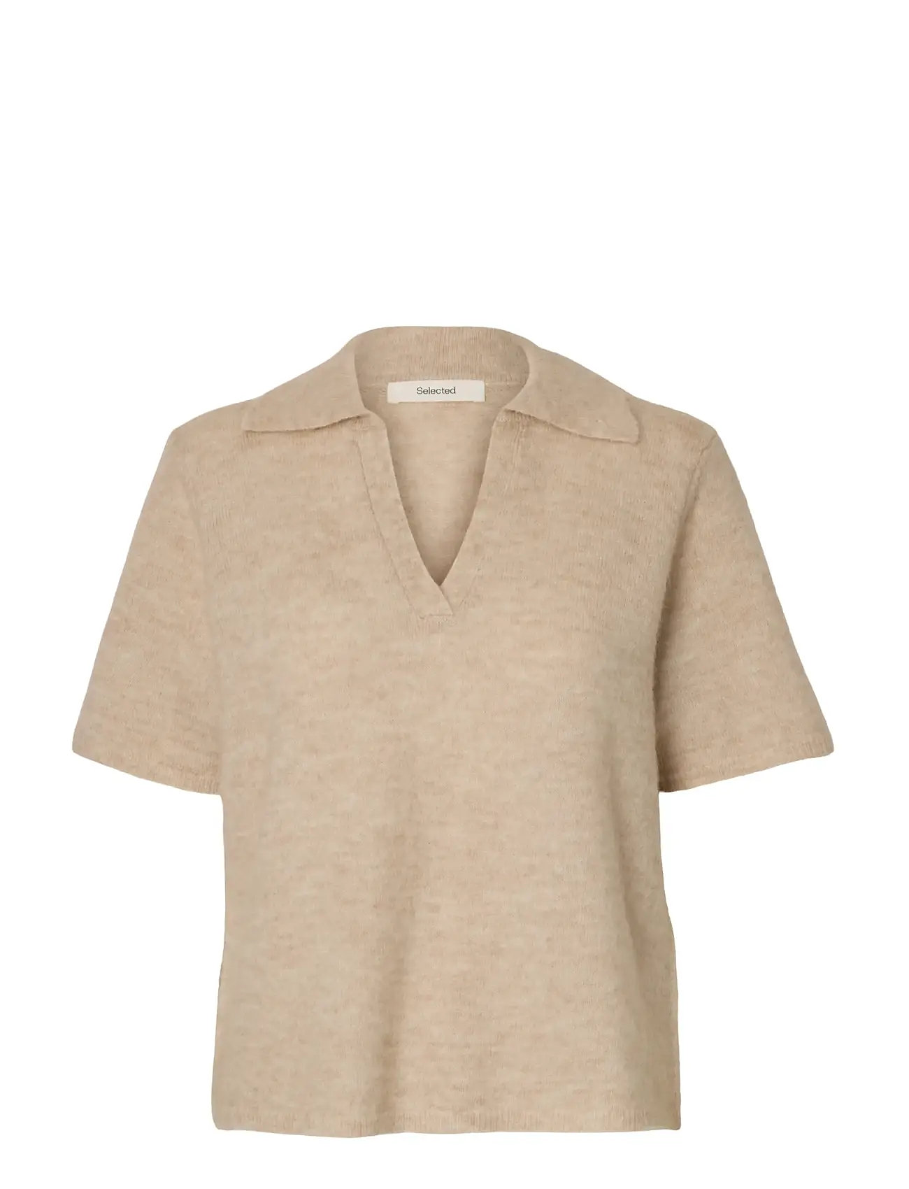 SELECTED Slflulu Ss Knit Polo Noos Beige - XXL - Damen