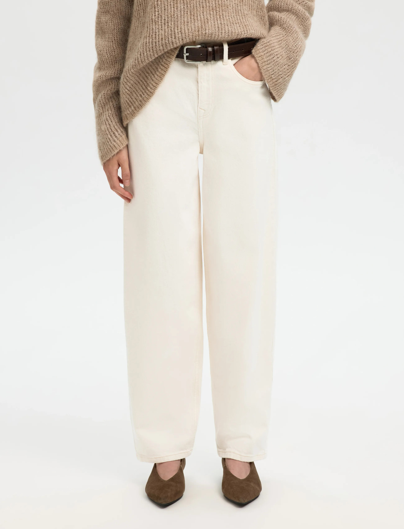 Selected Slfbarrel Ebba Hw Jeans, 33 x 32, Cream, Jeans > Barrel Jeans, Dame
