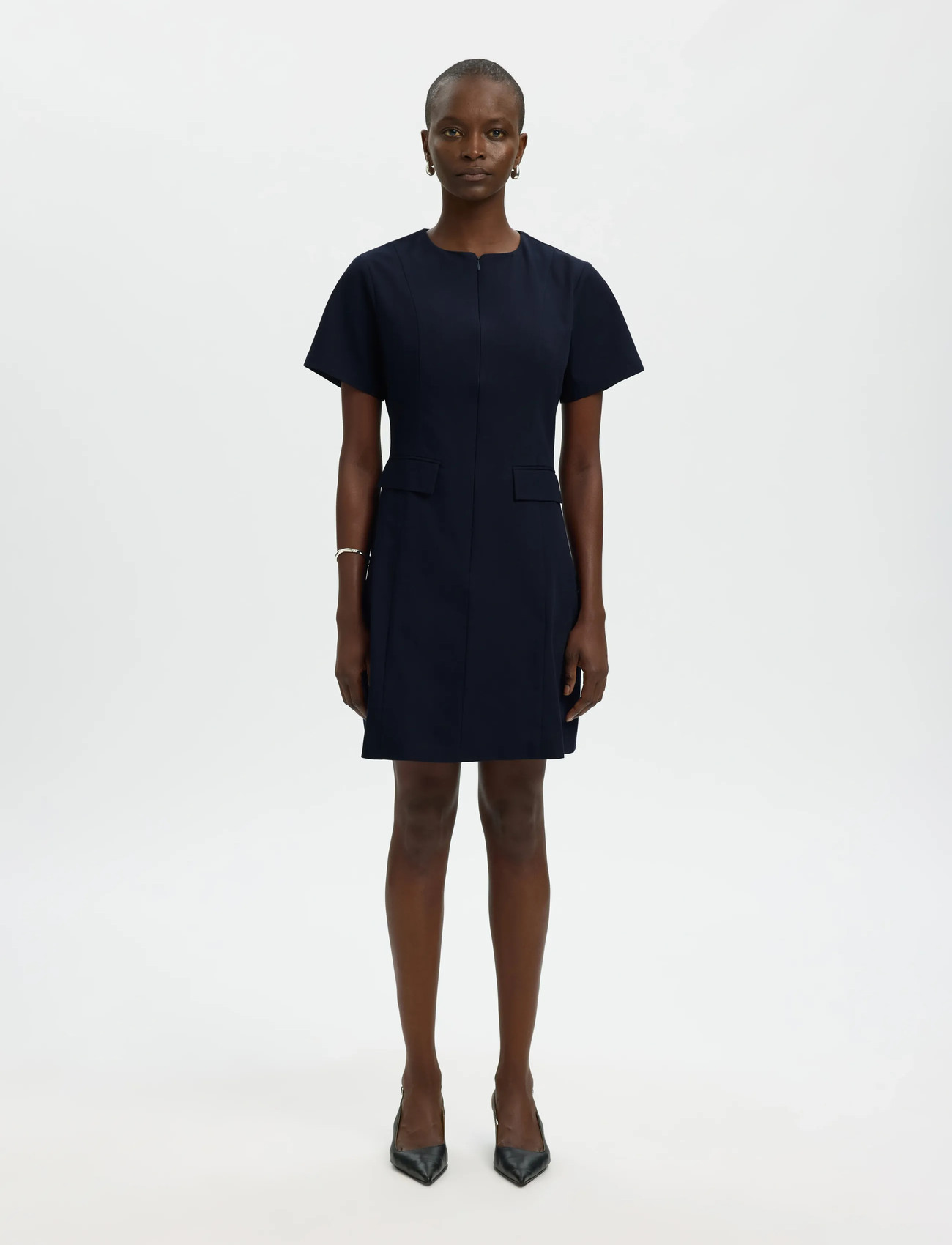 Selected Slftora Slim Ss Short Dress B, 34, Navy, Kjoler > Kort Kjole, Dame