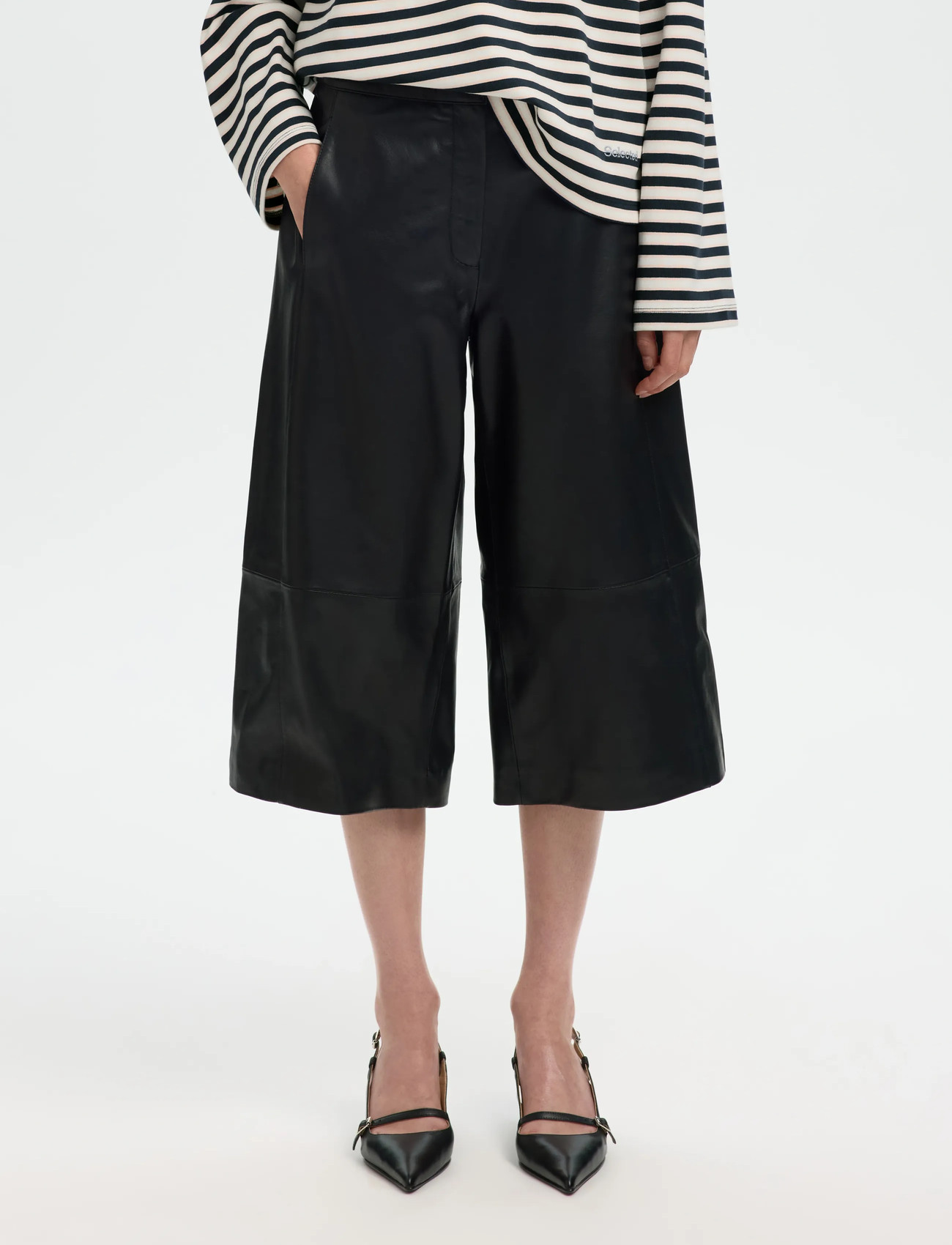 Selected Slfgigi Hw Leather Culottes, 34, Black, Bukser > Leggings-Bukser I Læder, Dame