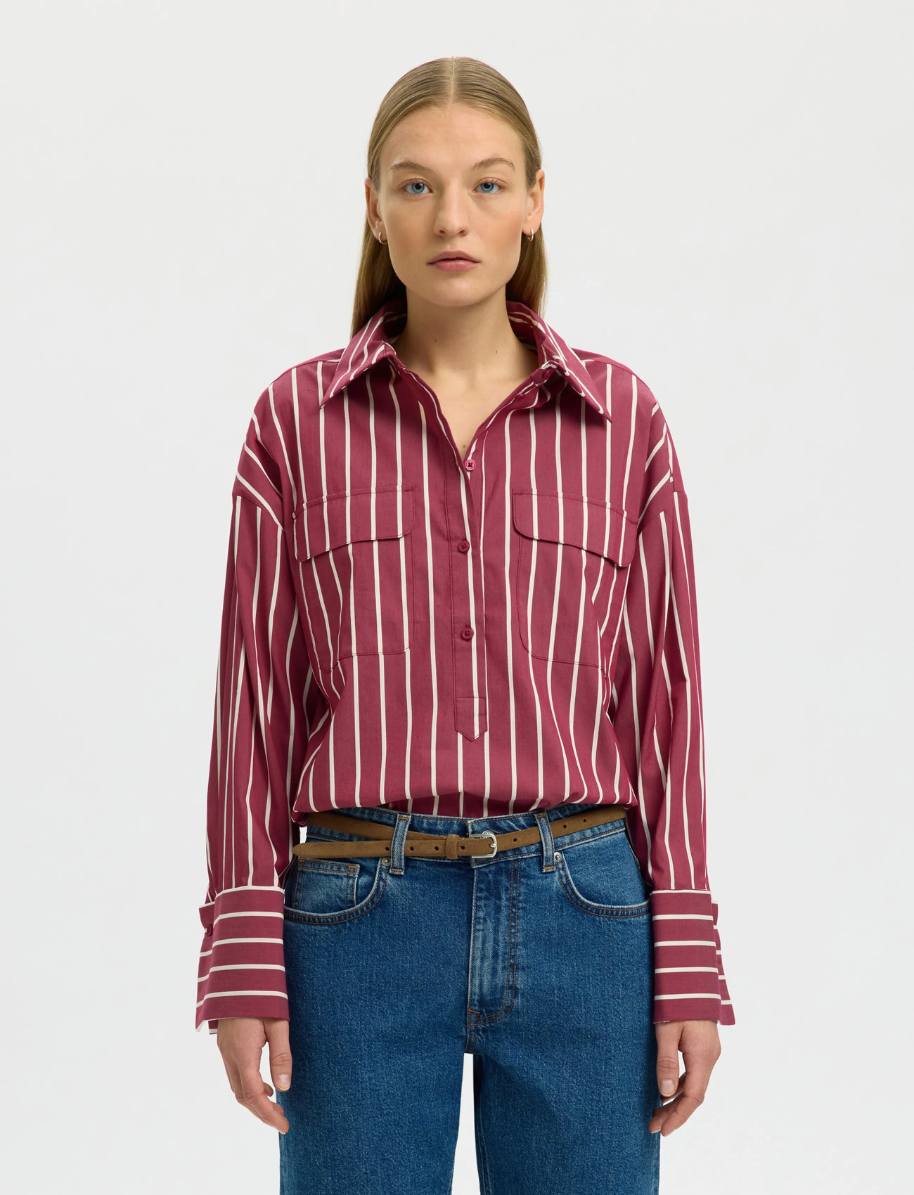 Selected Slfbea Oversize Ls Shirt B, 34, Burgundy, Skjorter > Langærmede, Dame
