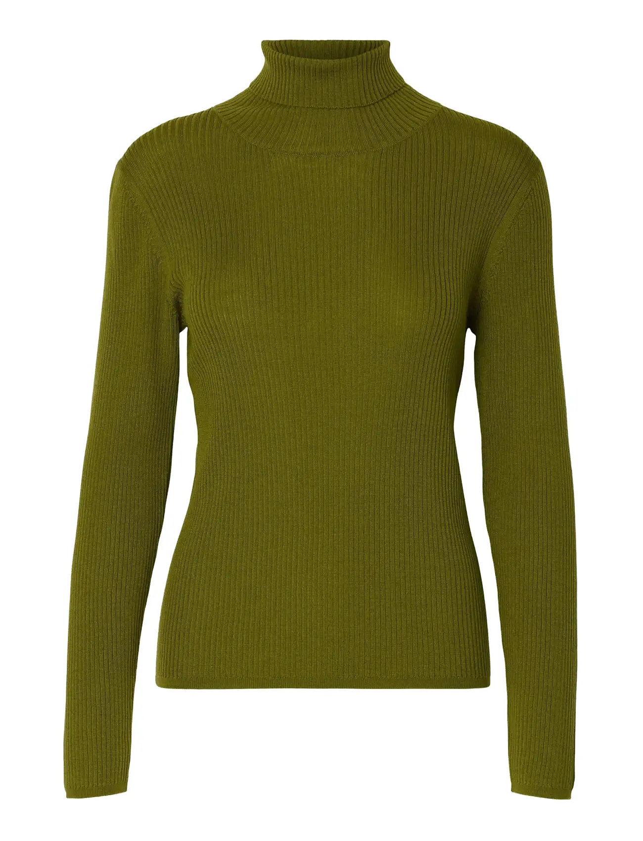SELECTED Slfthea Ls Merino Wolle Knit Roll Neck Khaki - S - Damen