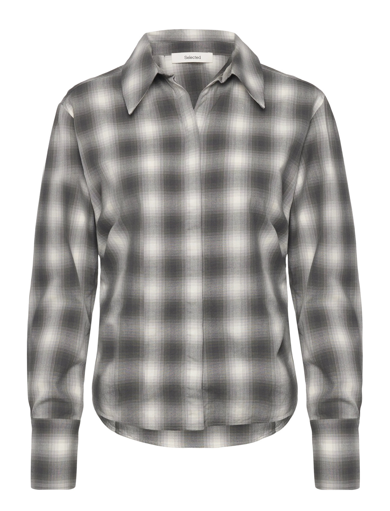 SELECTED Slfmaya Slim Ls Checked Shirt Ex Grau - 34 - Damen