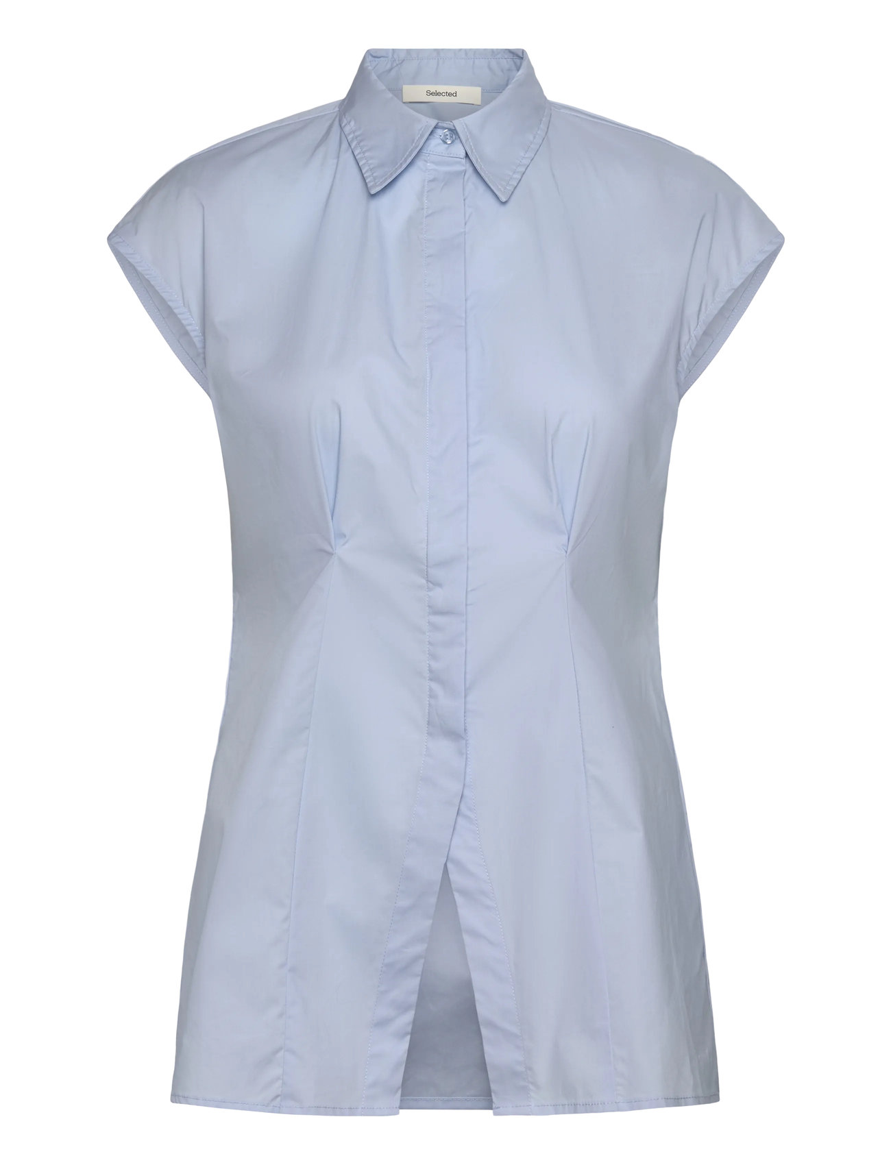 Selected Slfdelia-Fina Slim Ss Shirt Ex, 38, Blue, Skjorter > Kortærmede, Dame
