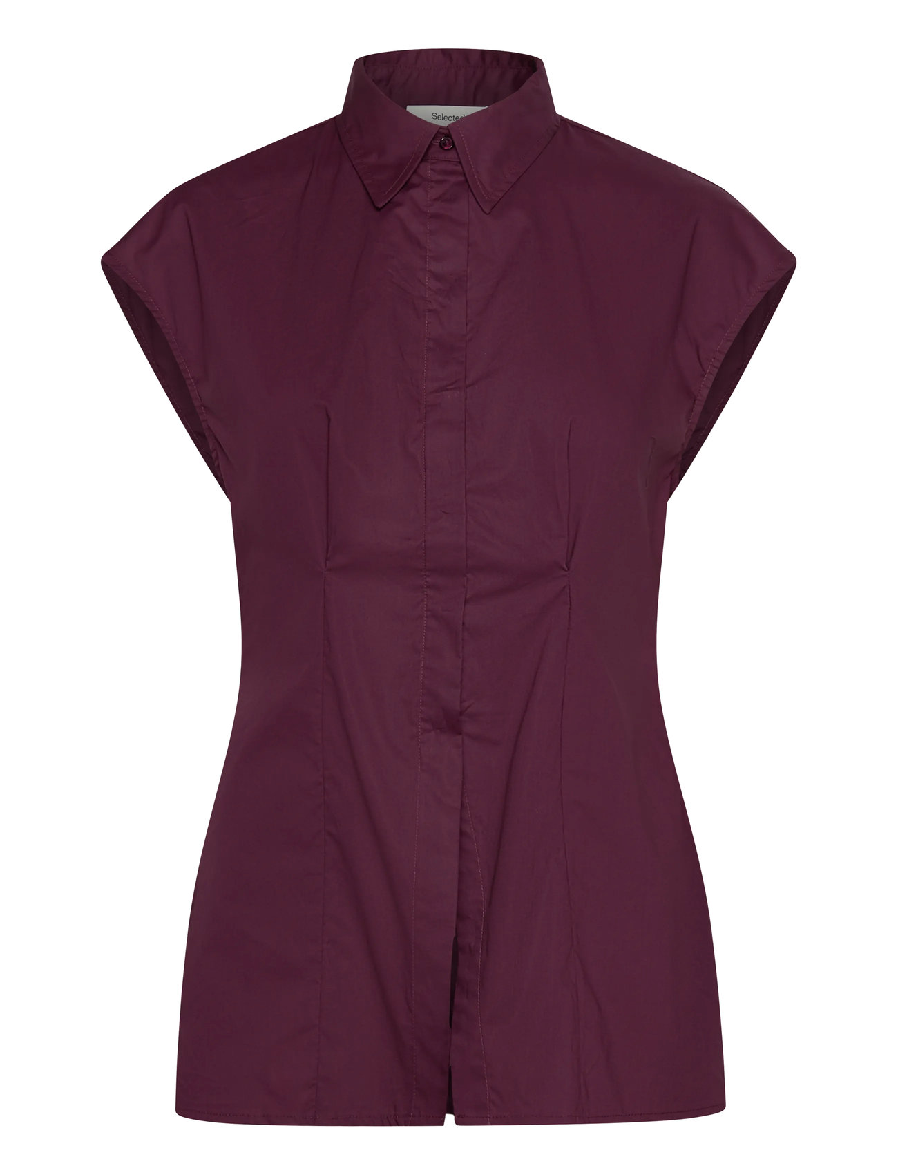 Selected Slfdelia-Fina Slim Ss Shirt Ex, 38, Burgundy, Skjorter > Kortærmede, Dame