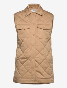 SLFTINNA LONG QUILTED VEST - down- & padded jackets - tannin