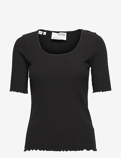 SLFANNA SS-NECK TEE - marškinėliai - black