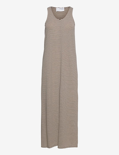 SLFIVY SL ANKLE SLIT DRESS STRIPE M - sukienki letnie - sandshell