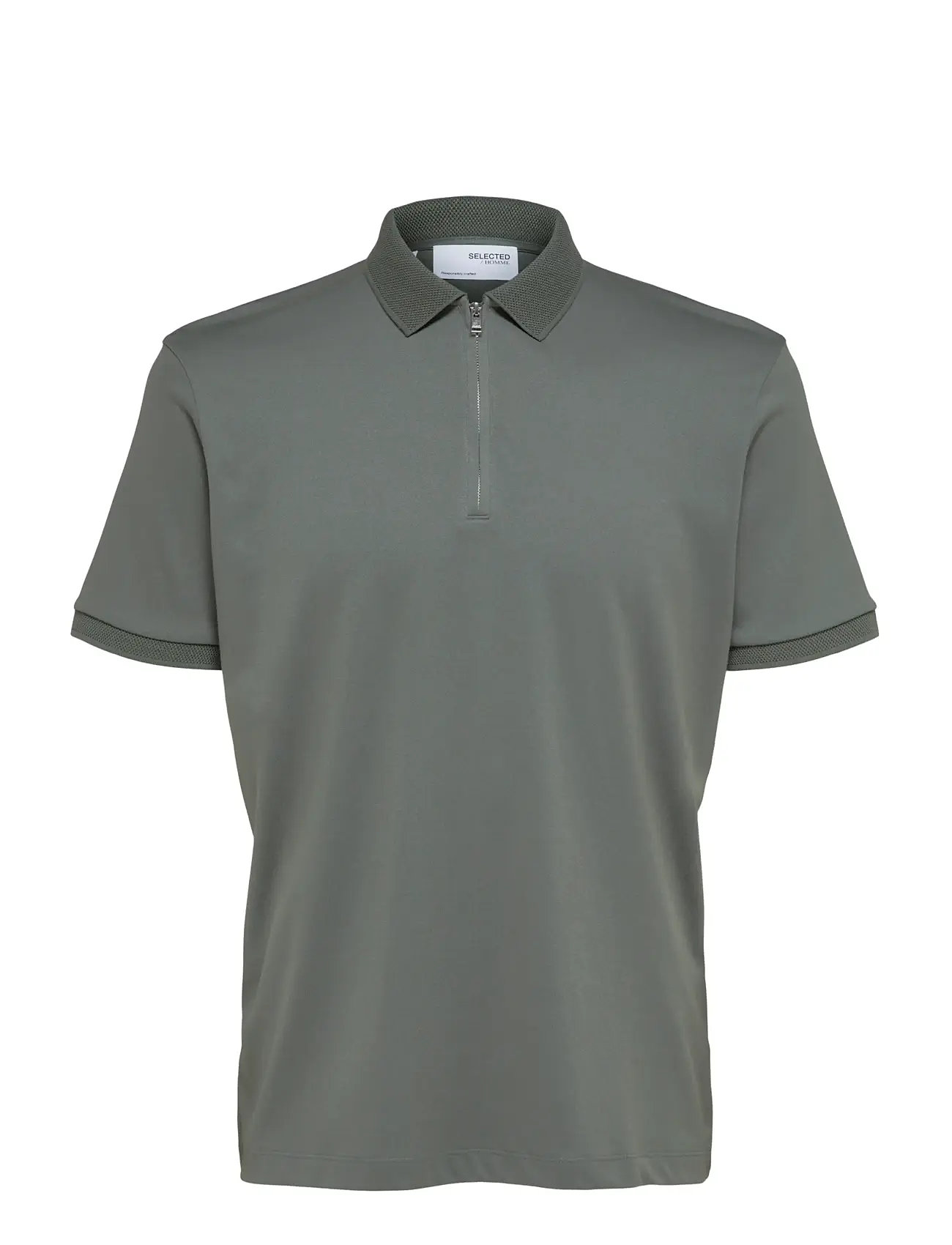 Slhfave Zip Ss Polo Noos Khaki Selected Homme