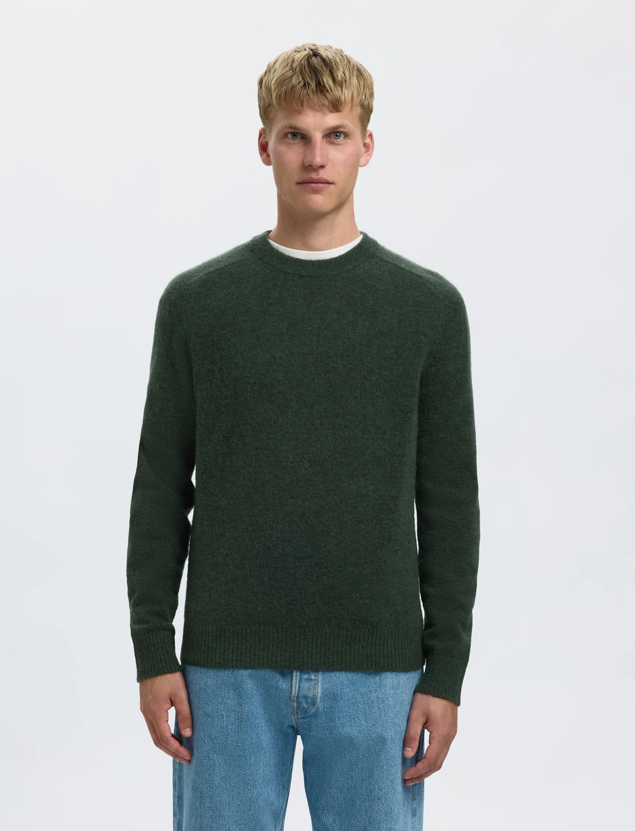 Selected Slmrai Ls Knit Crew Neck Noos, XL, Khaki green, Strik > Runde Halse, Herre