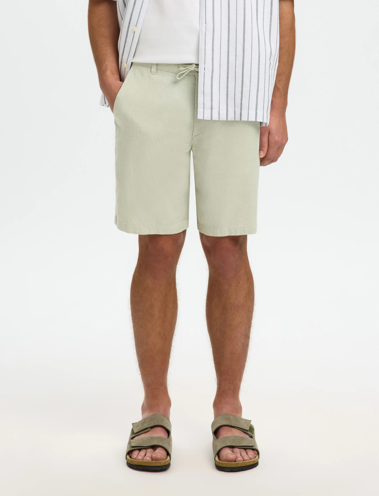 Selected Slmregular-Brody Linen Bld Shorts Noos, L, Cream, Shorts > Afslappet, Herre