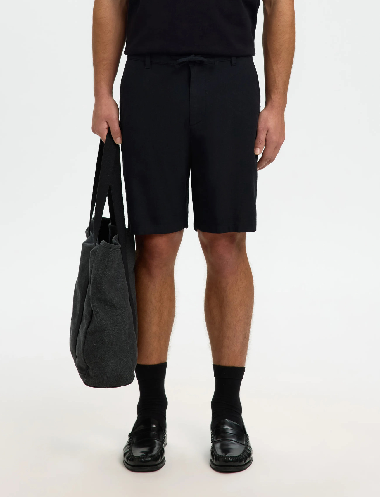 Selected Slmregular-Brody Linen Bld Shorts Noos, M, Black, Shorts > Afslappet, Herre