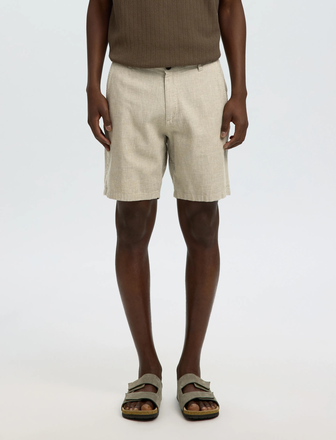 Selected Slmregular-Brody Linen Bld Shorts Noos, M, Beige, Shorts > Afslappet, Herre
