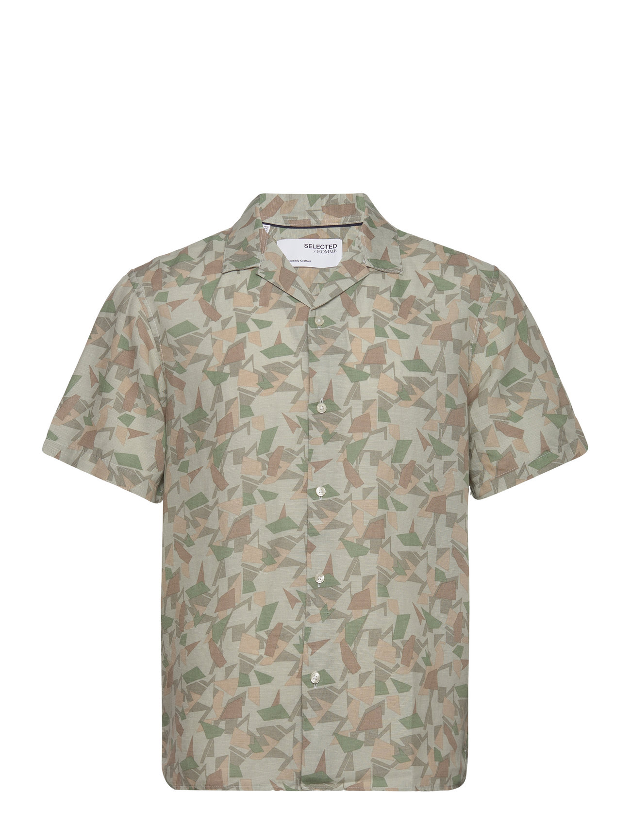 Slhrelax-Geo-Linen Shirt Ss Aop B Khaki Selected Homme