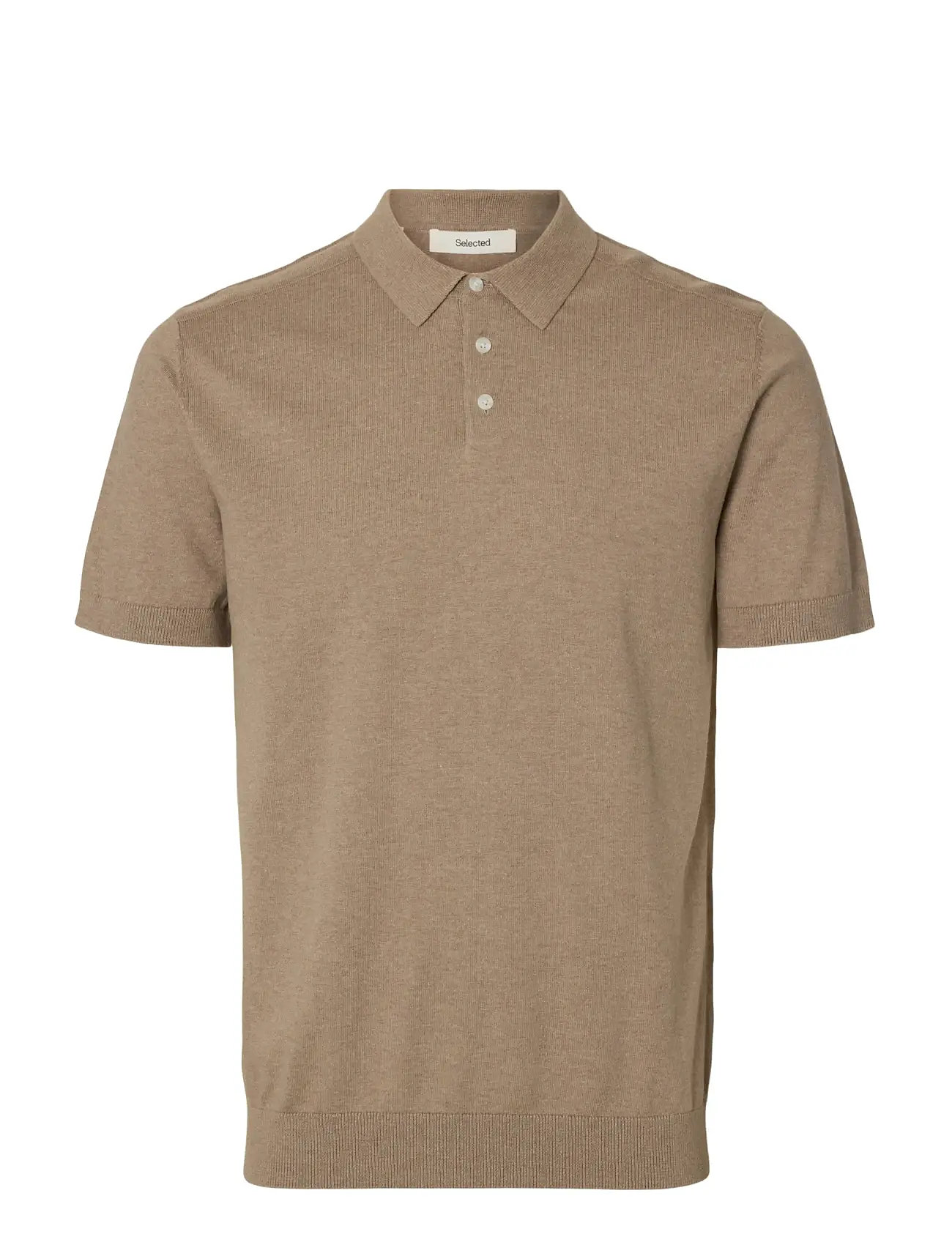 SELECTED Slhberg Ss Knit Polo Noos Beige - S - Herren