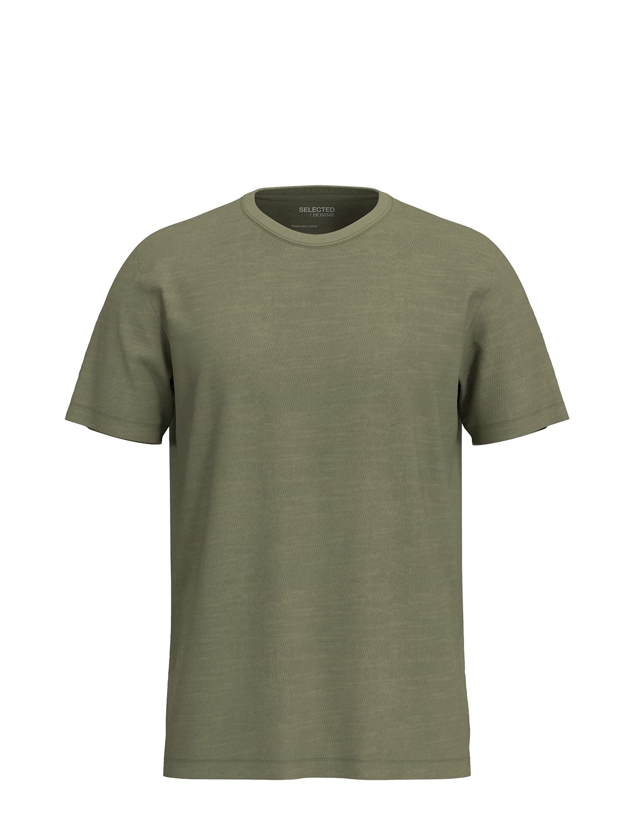 Slhaspen Slub Ss O-Neck Tee Noos Khaki Selected Homme