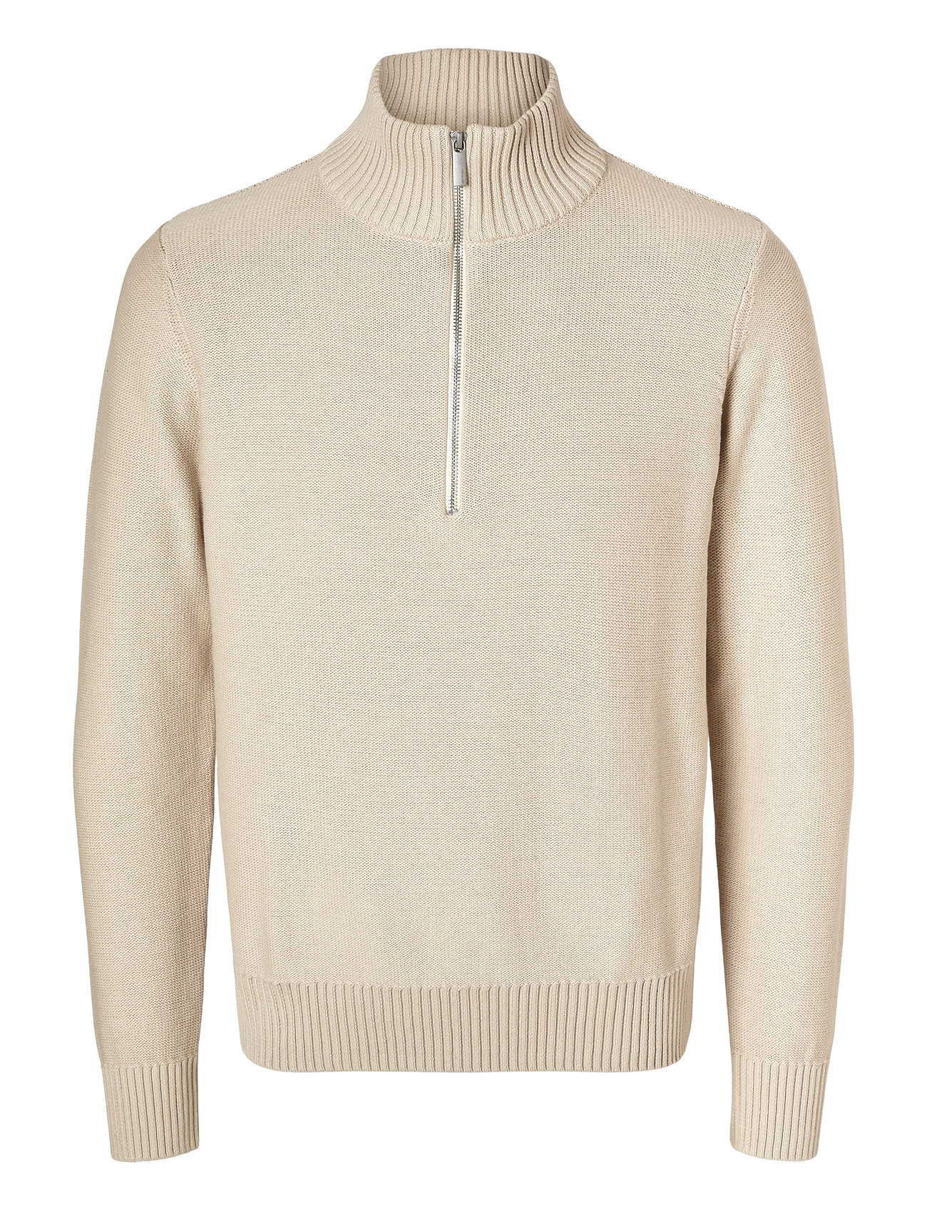 Slhaxel Ls Knit Half Zip Tops Knitwear Half Zip Jumpers Beige Selected Homme