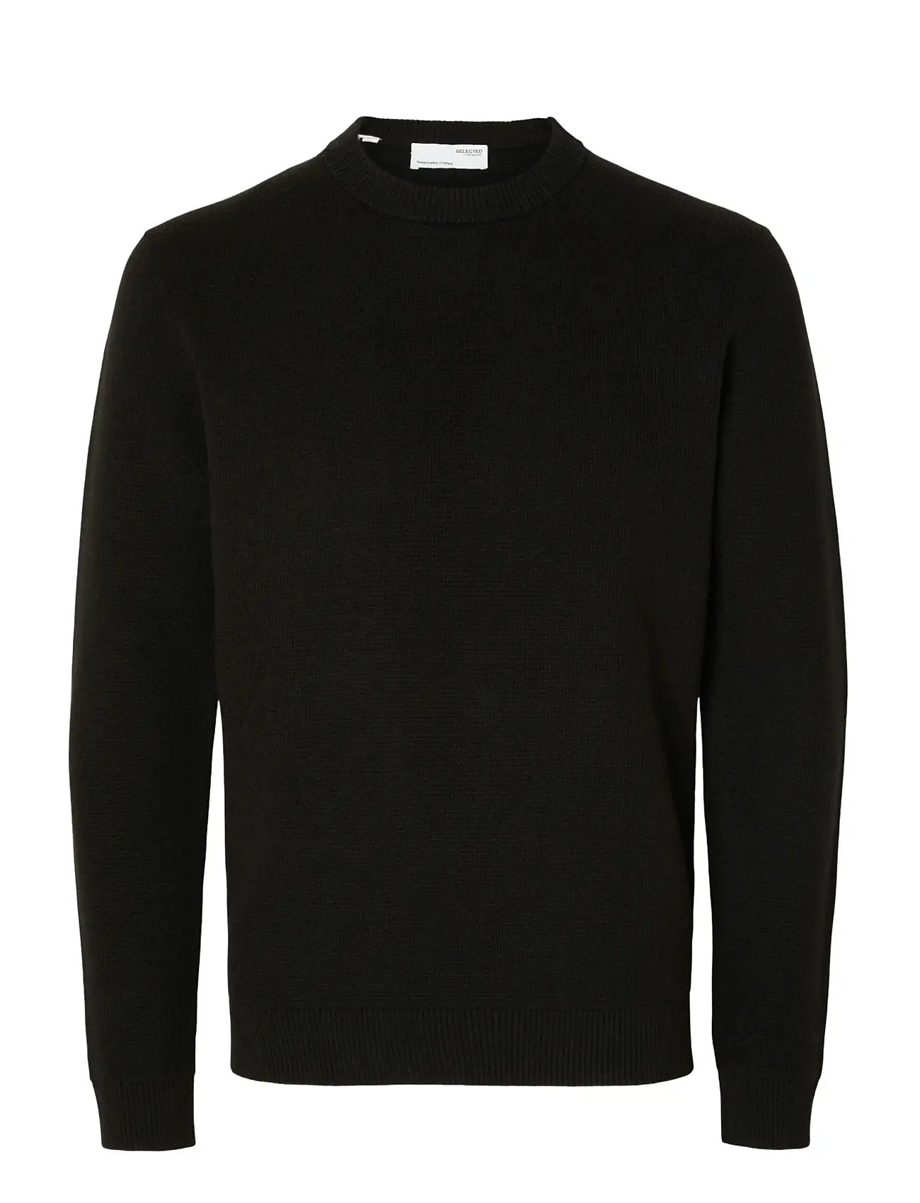 Slhdane Ls Knit Structure Crew Neck Noos Black Selected Homme